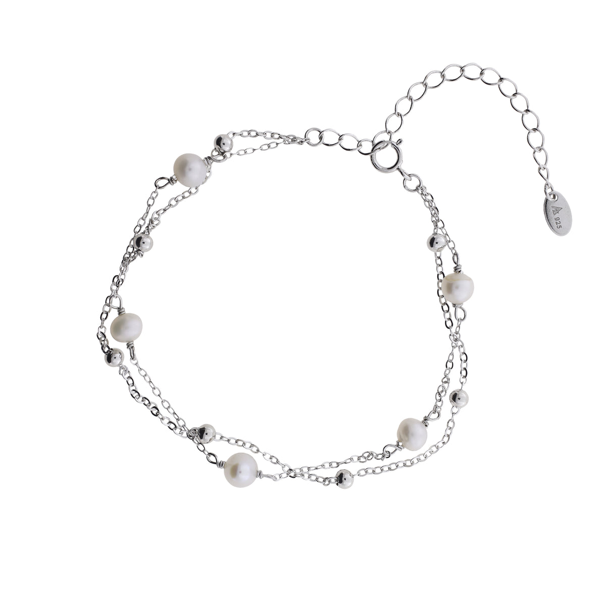 Sterling Silver Double Strand Bracelet with Freshwater Pearls