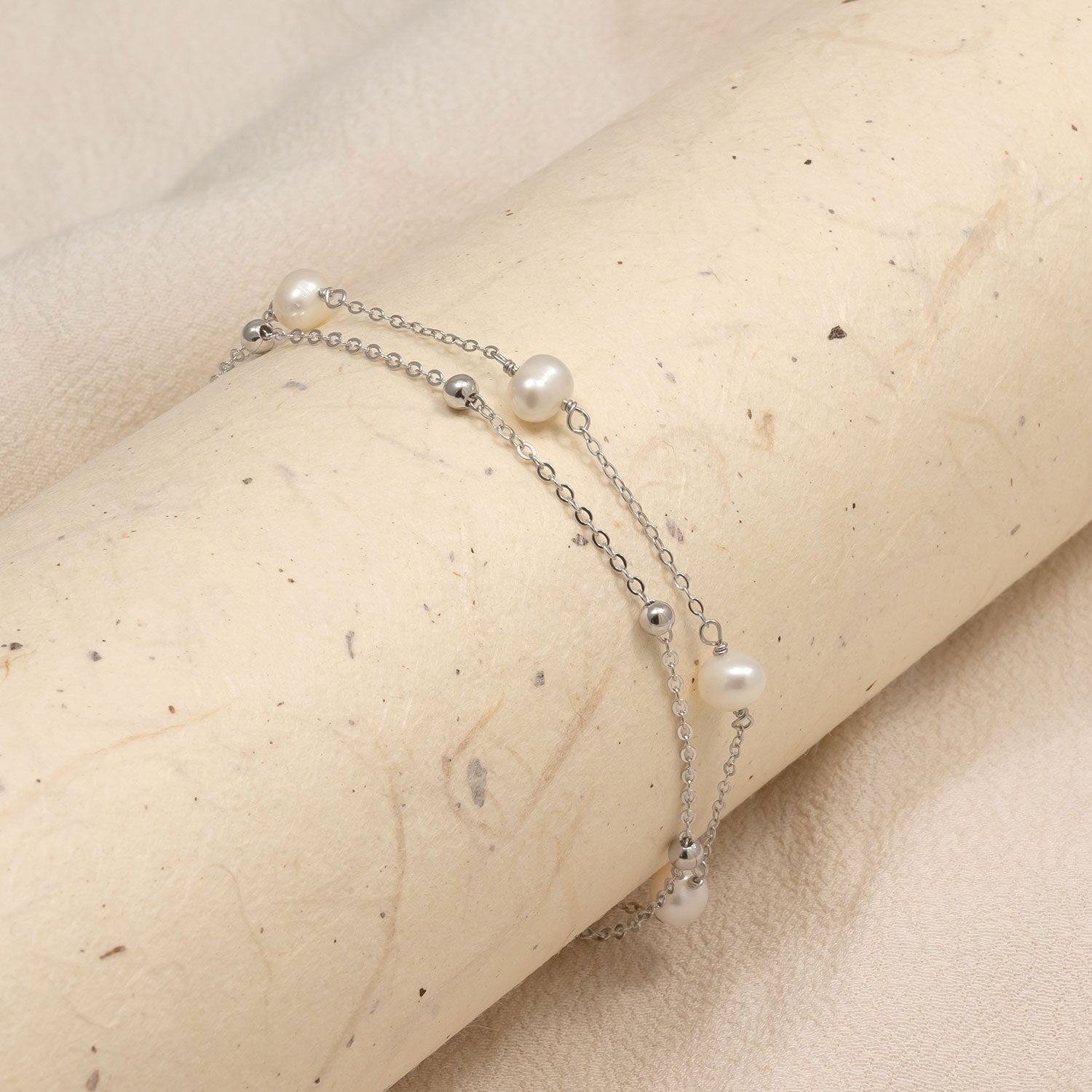Sterling Silver Double Strand Bracelet with Freshwater Pearls