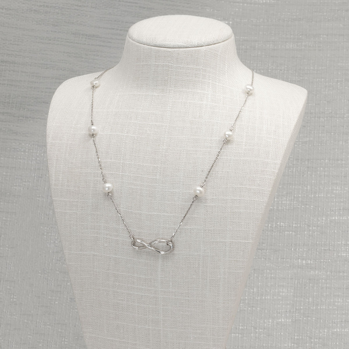 Sterling Silver Infinity Necklace with Freshwater Pearls