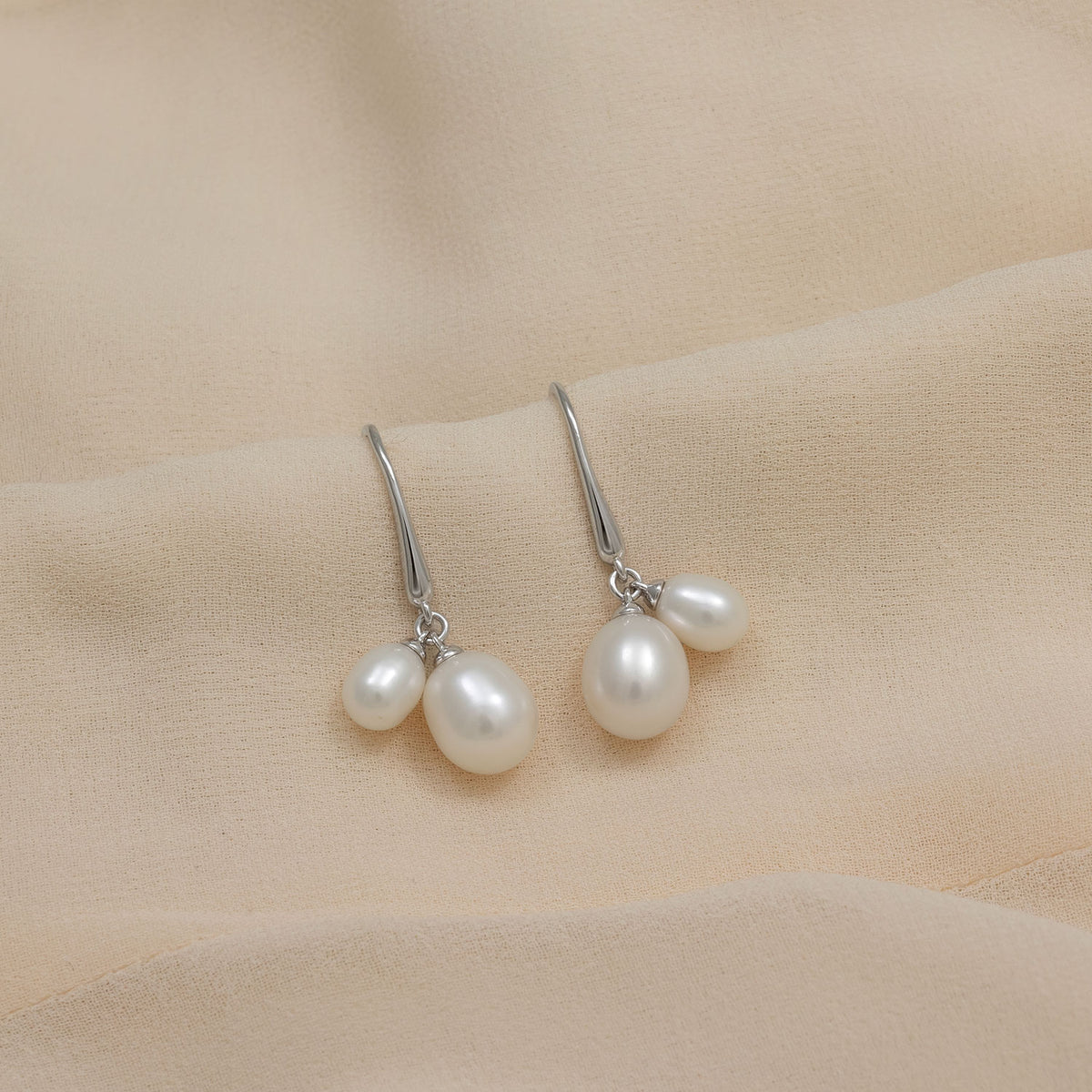 Twin Teardrop Freshwater Pearls Drop Earrings