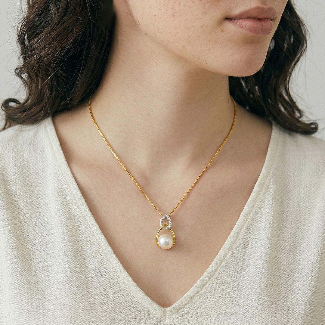 Silver & Gold Vermeil Freshwater Pearl Teardrops Pendant