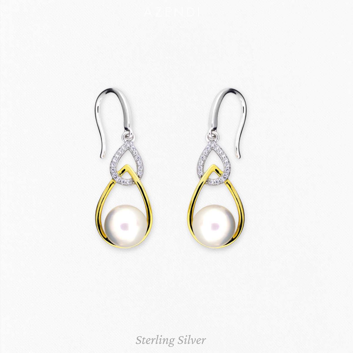 Silver &amp; Gold Vermeil Freshwater Pearl Teardrop Earrings