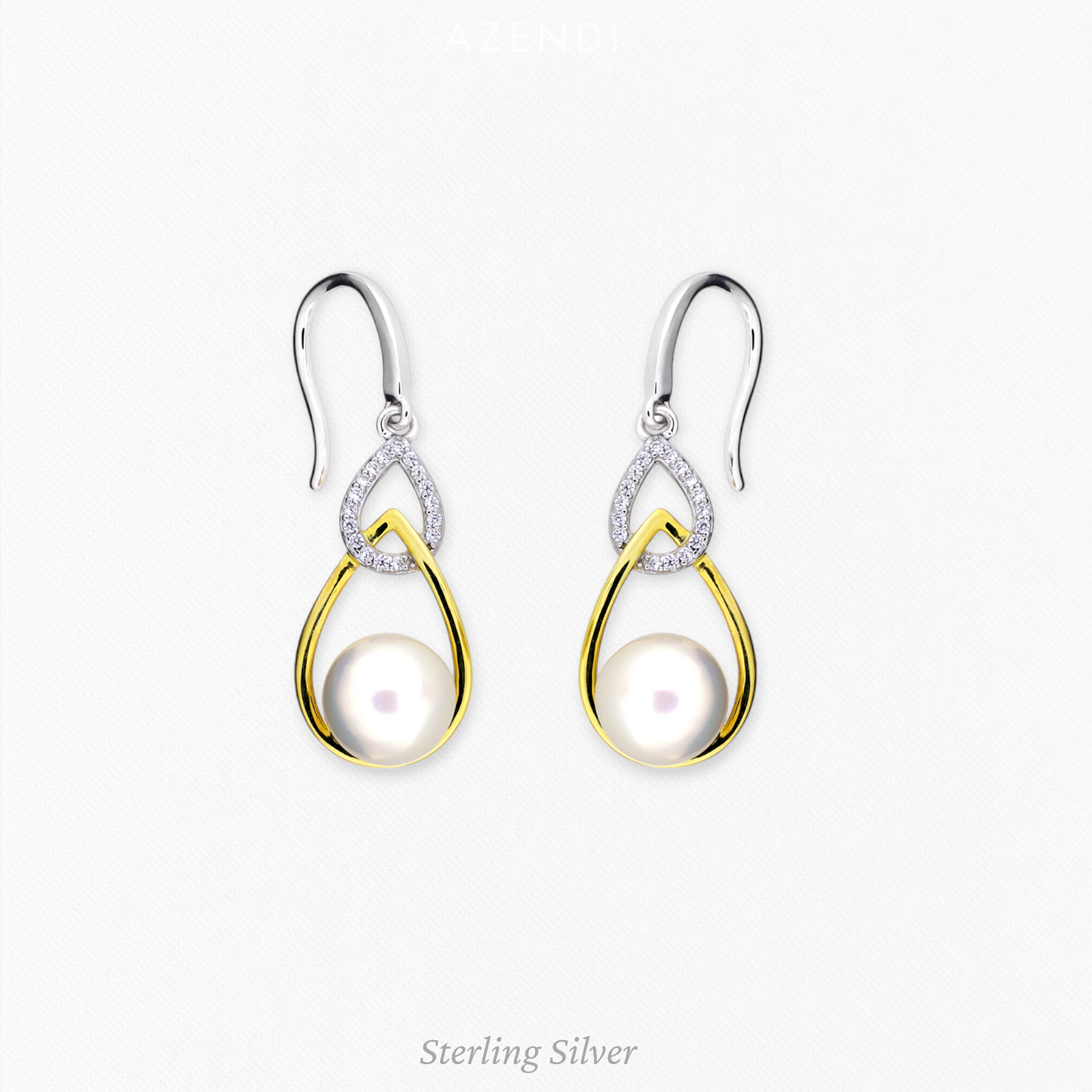 Silver & Gold Vermeil Freshwater Pearl Teardrop Earrings