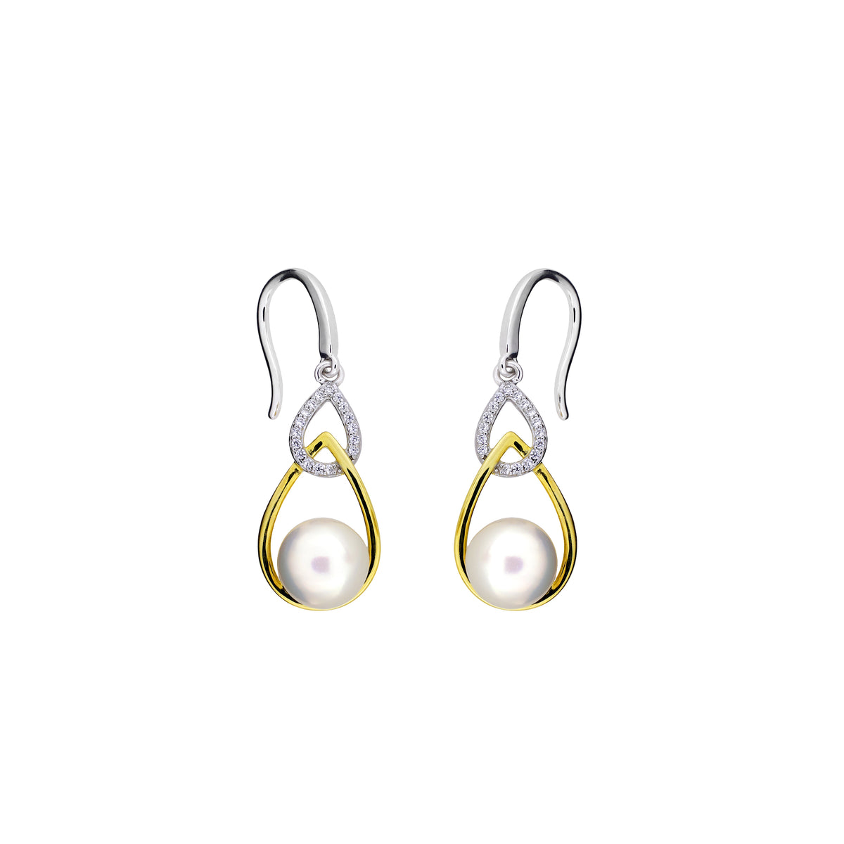 Silver &amp; Gold Vermeil Freshwater Pearl Teardrop Earrings