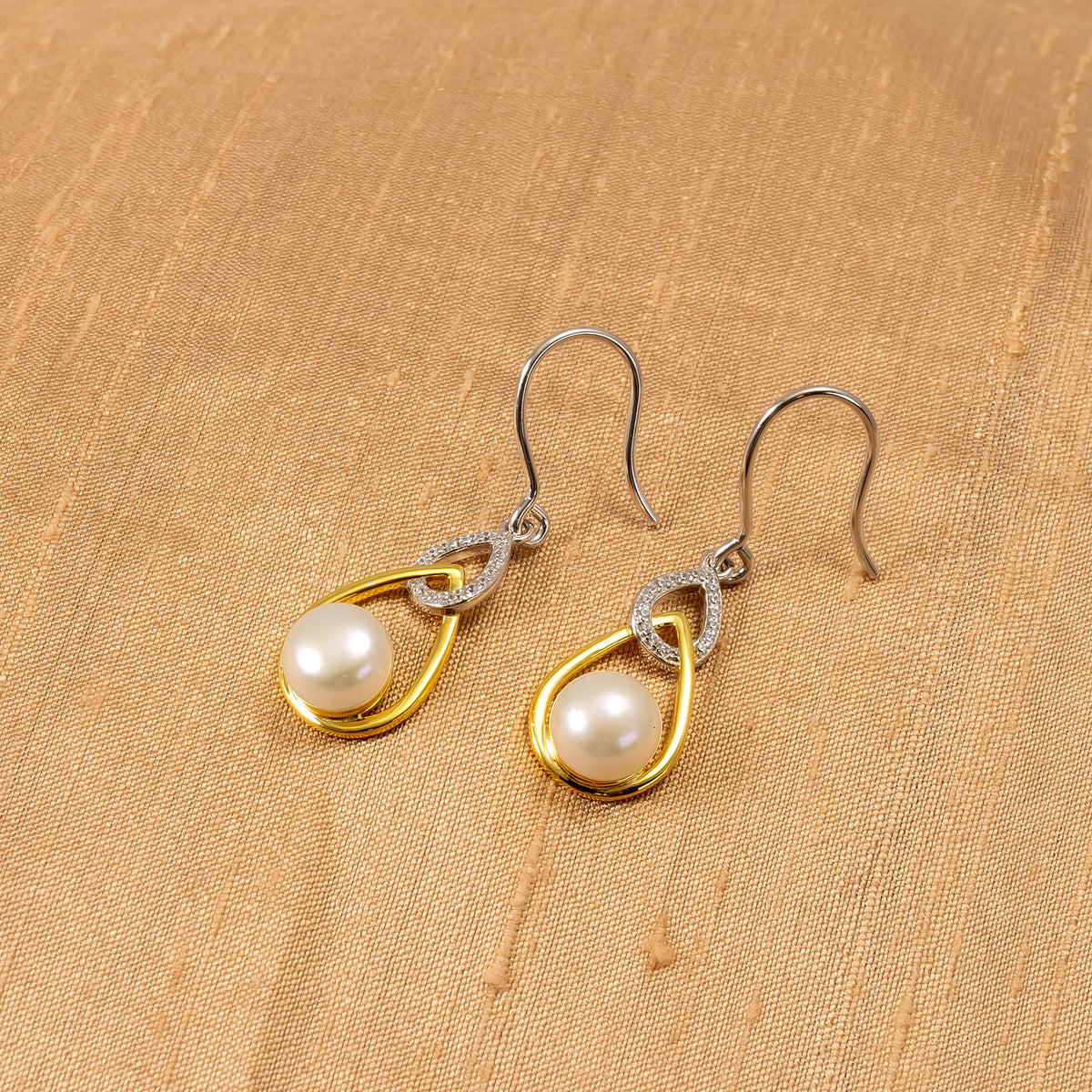 Silver & Gold Vermeil Freshwater Pearl Teardrop Earrings