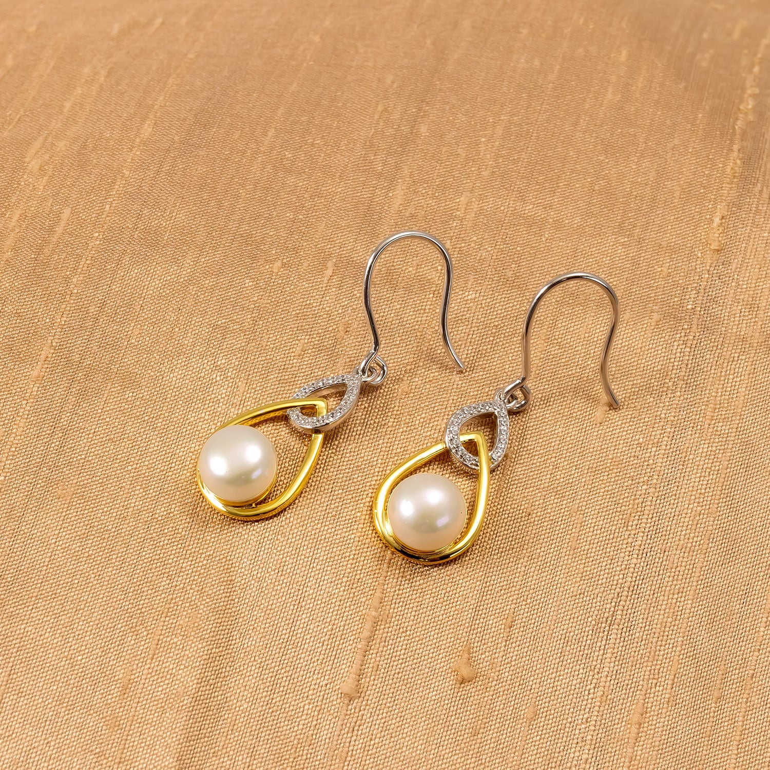 Silver & Gold Vermeil Freshwater Pearl Teardrop Earrings
