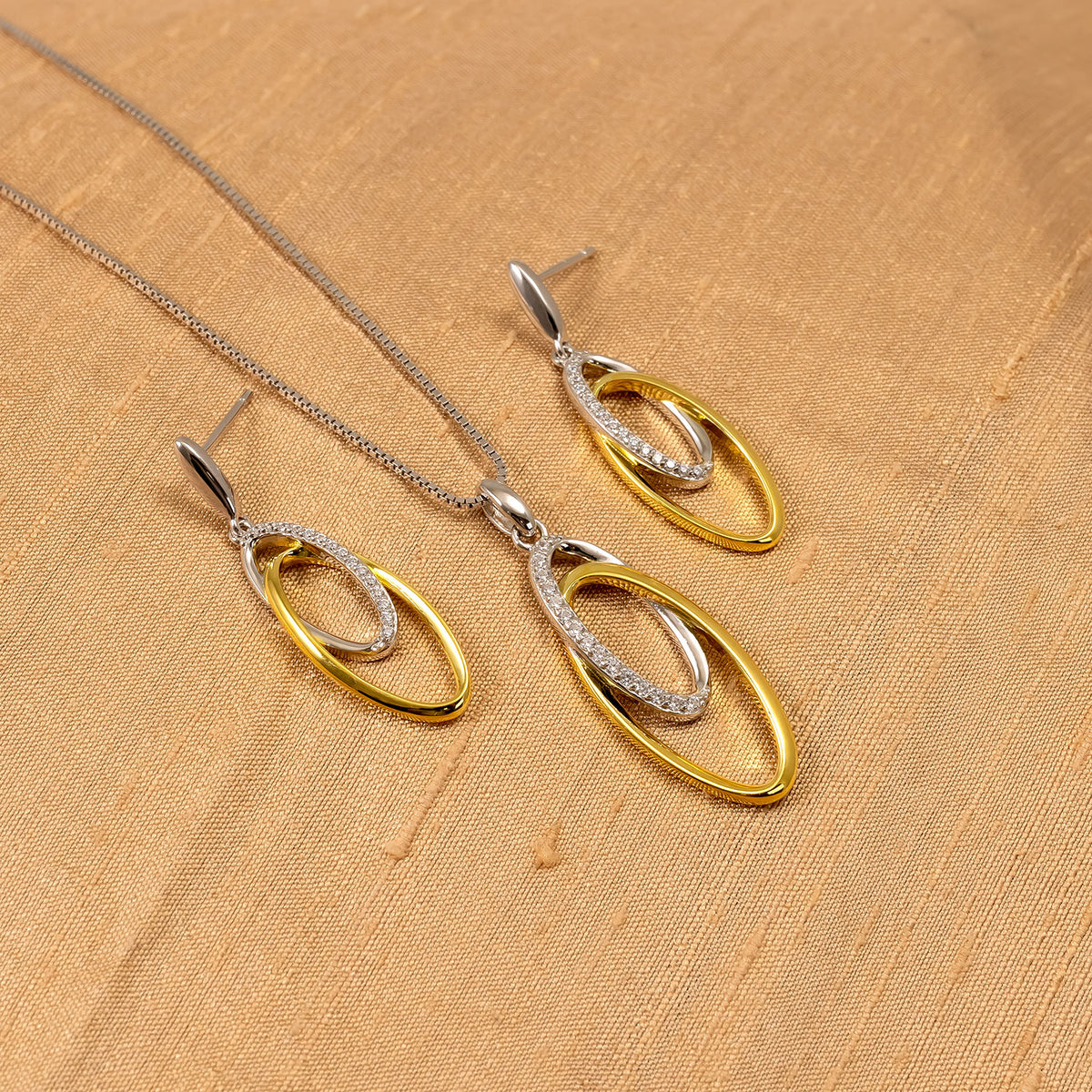 Silver & Gold Vermeil Ovals Drop Earrings