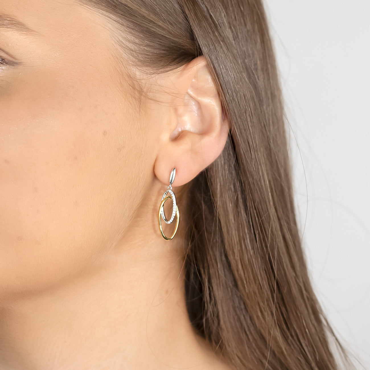 Silver & Gold Vermeil Ovals Drop Earrings