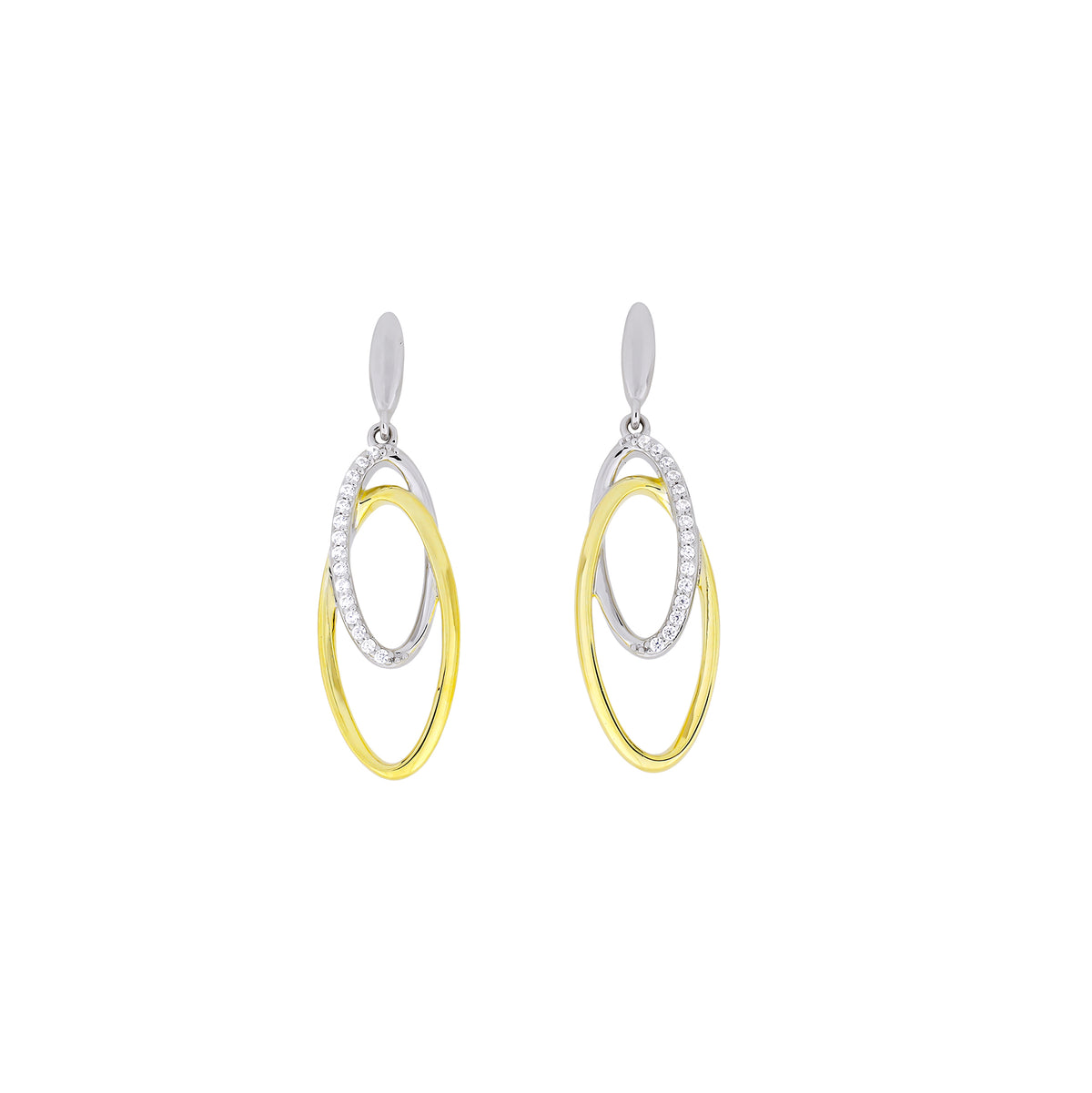 Silver &amp; Gold Vermeil Ovals Drop Earrings