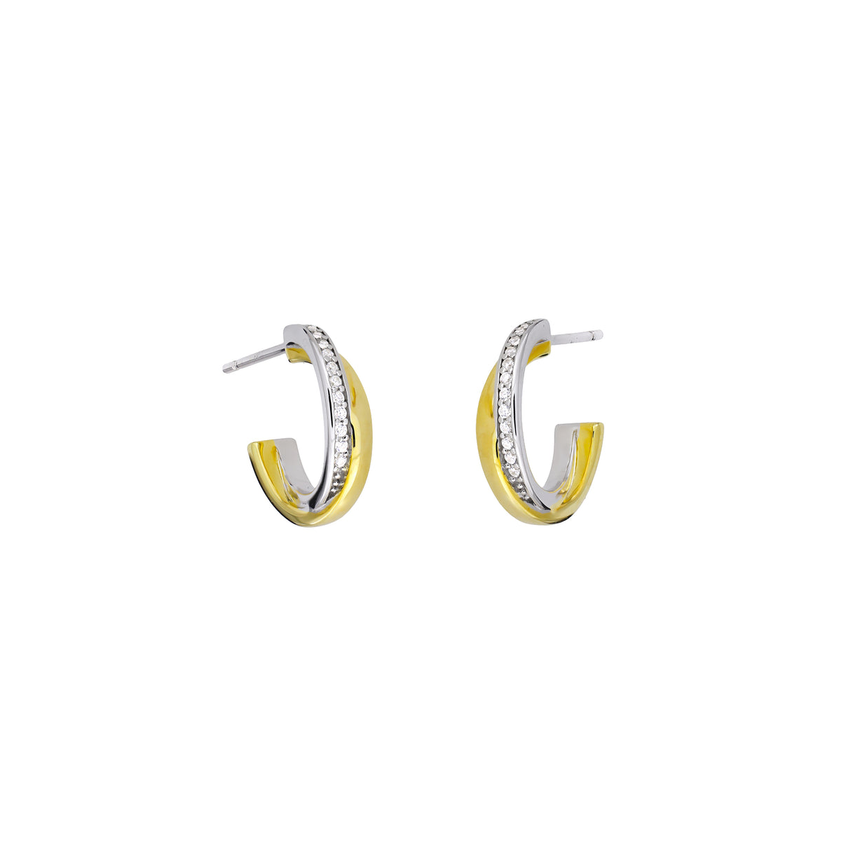 Silver &amp; Gold Vermeil Stone-Set Hoop Earrings