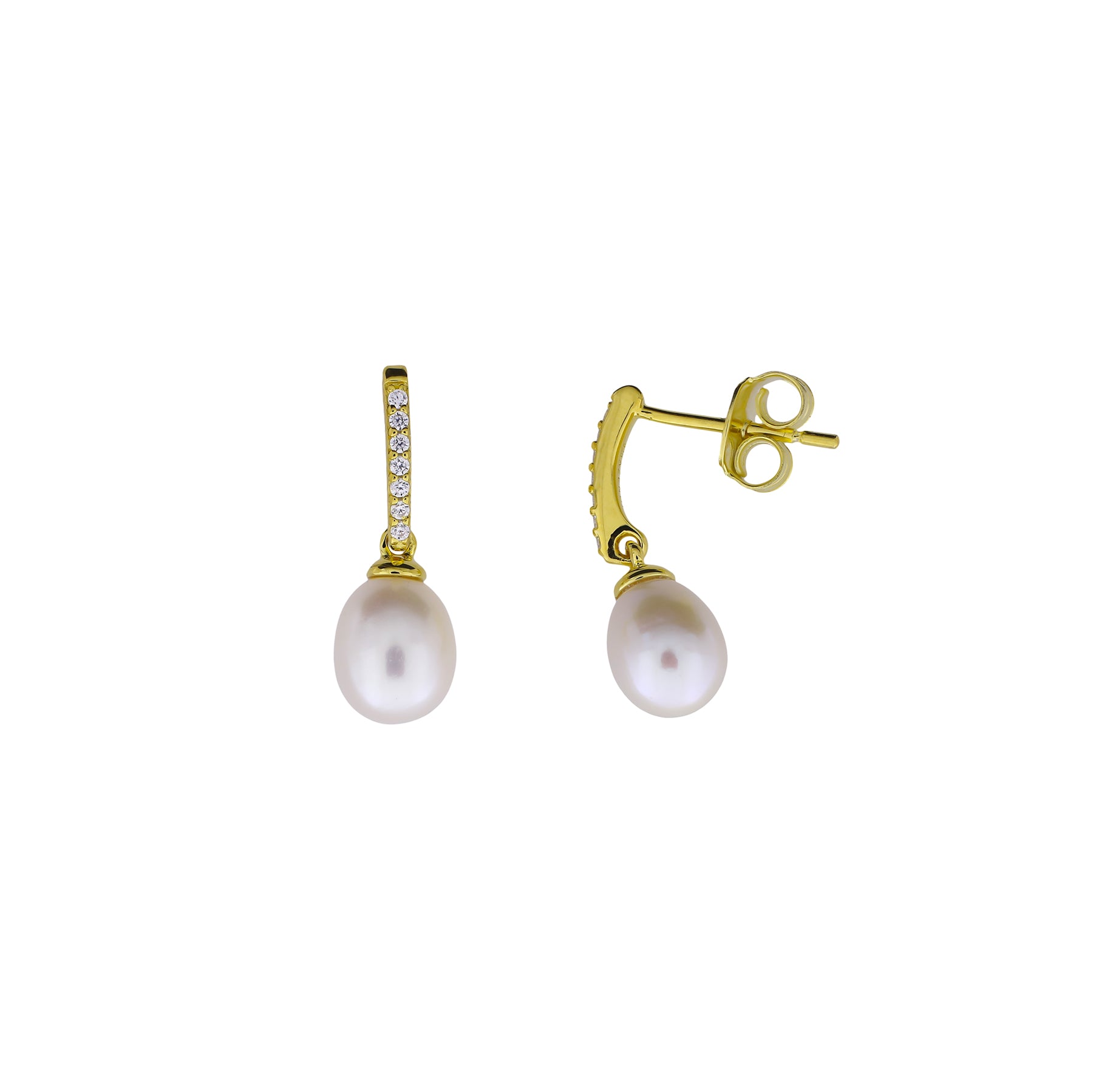 Gold Vermeil & Pavé Oval Pearl Drop Earrings