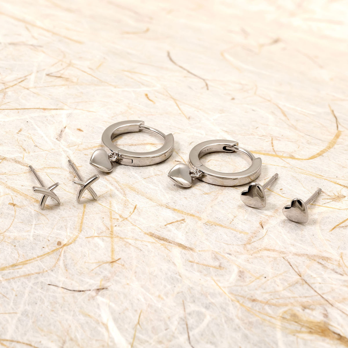 Silver Love Heart Charm Hoop Earrings