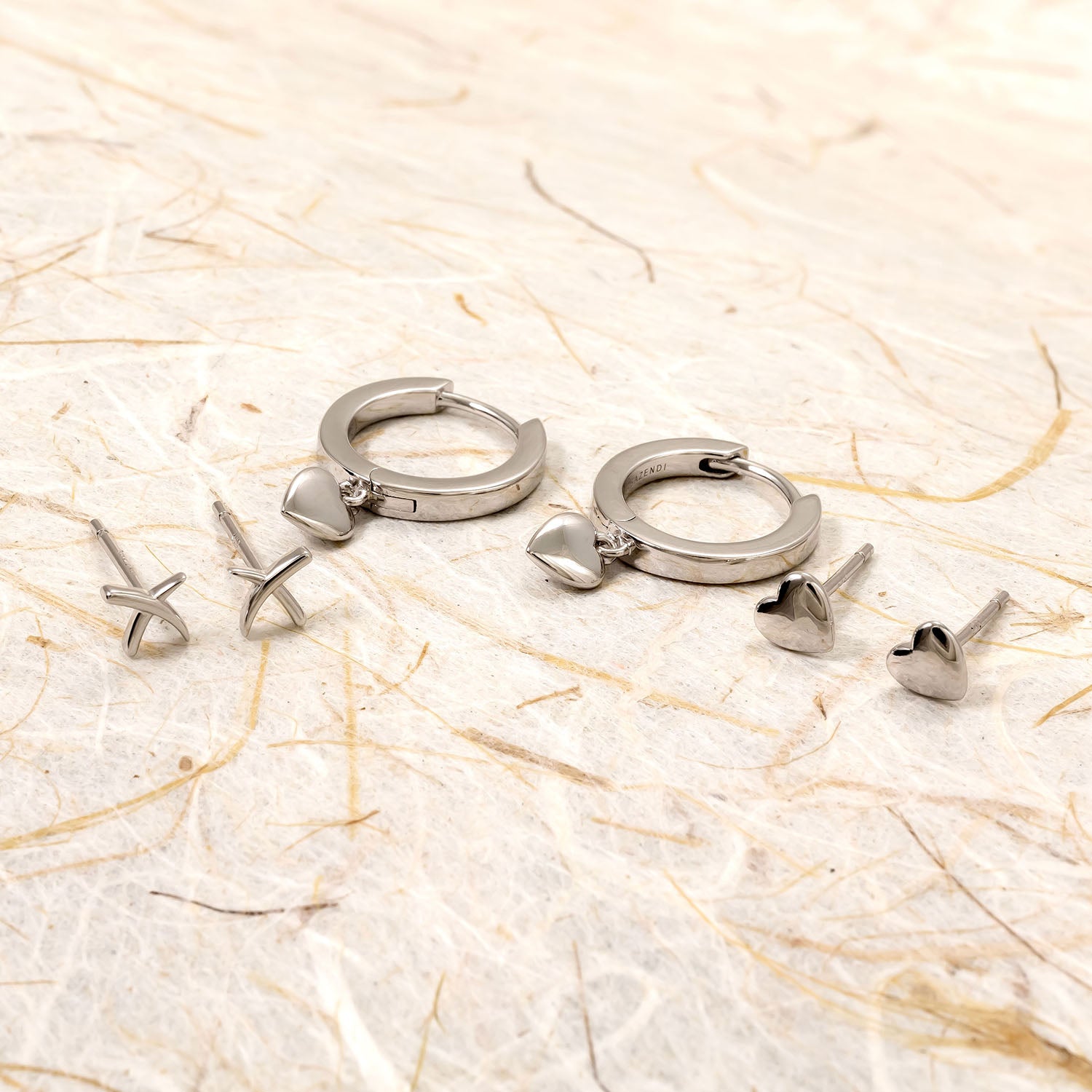 Silver Love Heart Charm Hoop Earrings