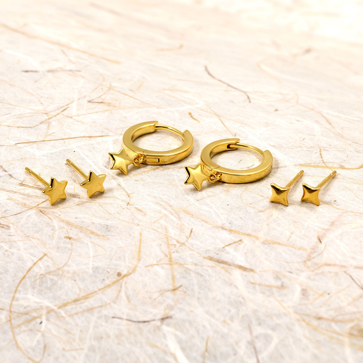 Gold Vermeil Star Charm Hoop Earrings