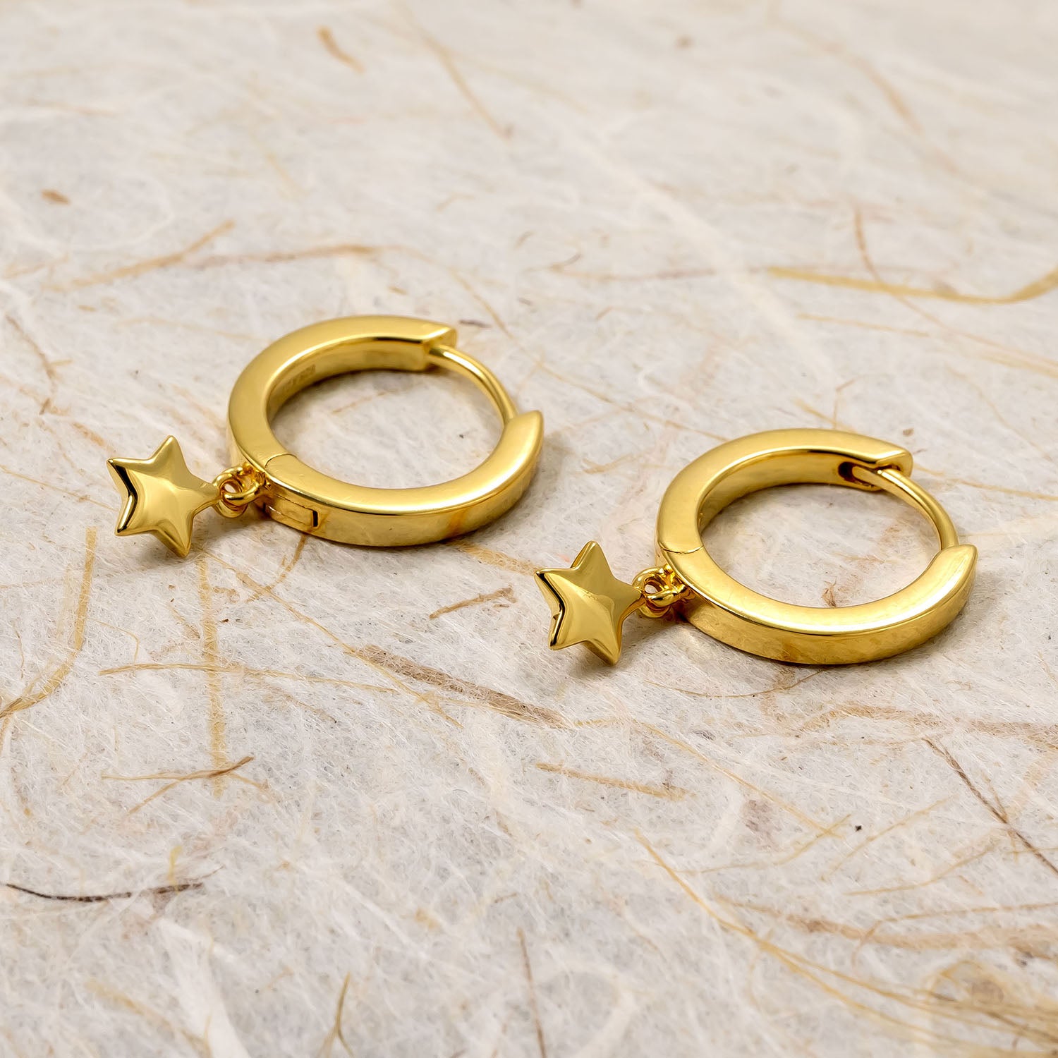 Gold Vermeil Star Charm Hoop Earrings