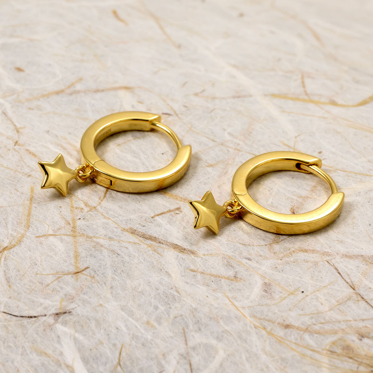 Gold Vermeil Star Charm Hoop Earrings