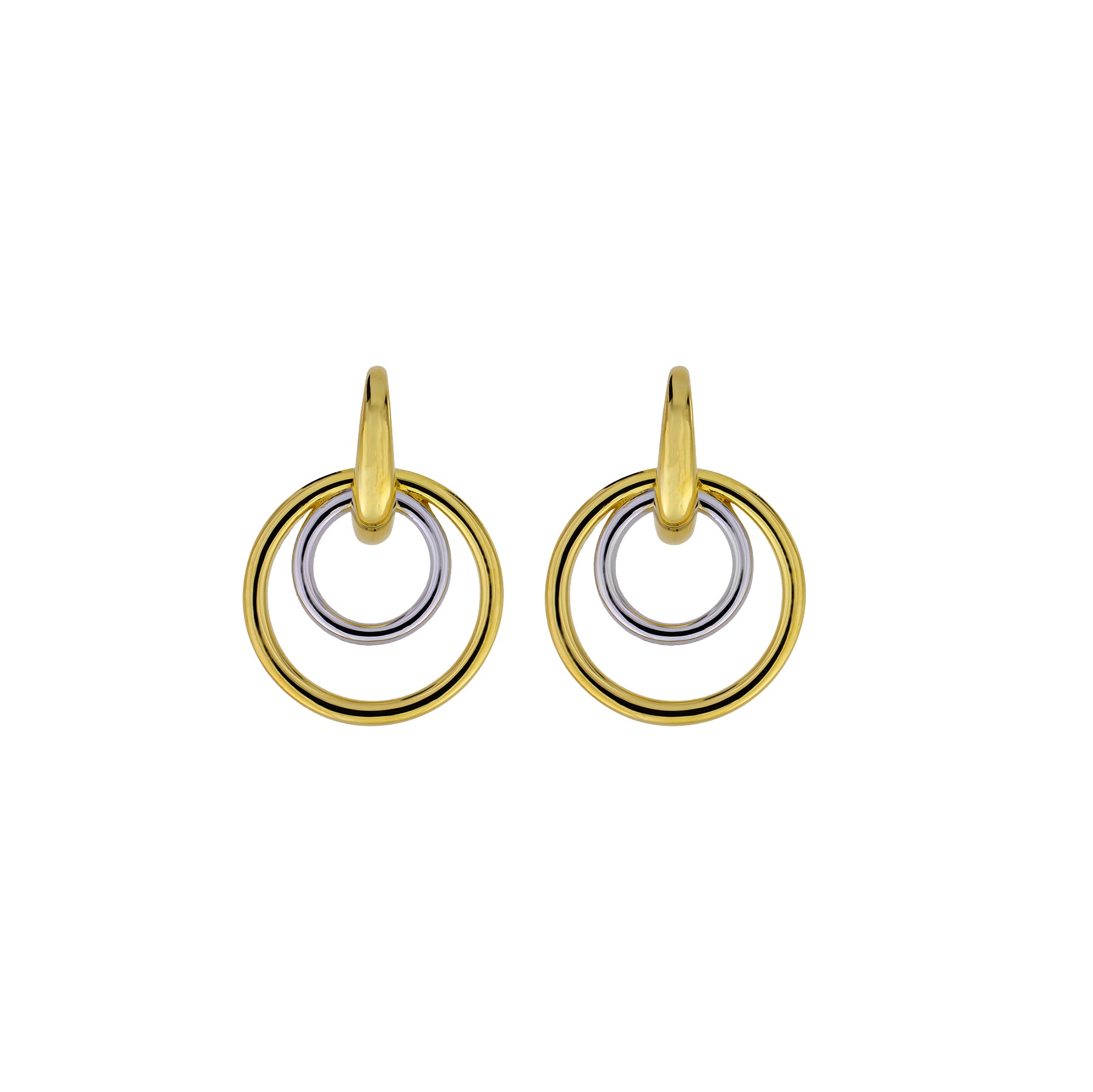 Twin Circle Silver & Gold Vermeil Hoop Drop Earrings