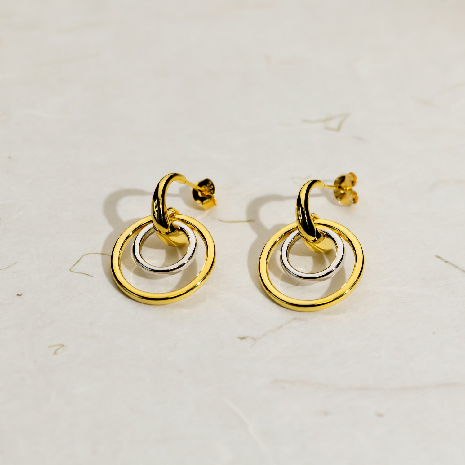 Twin Circle Silver & Gold Vermeil Hoop Drop Earrings