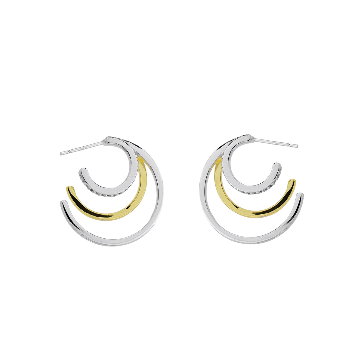 Silver & Gold Vermeil Triple Hoop Earrings