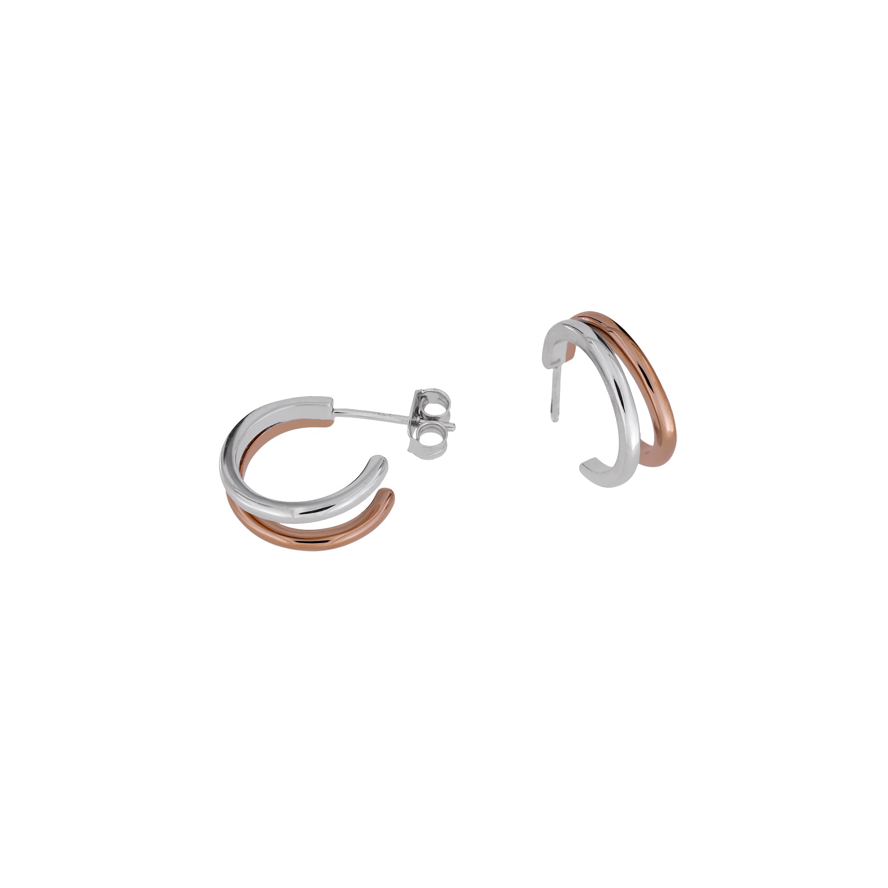 Twin Silver & Rose Gold Vermeil Hoop Earrings