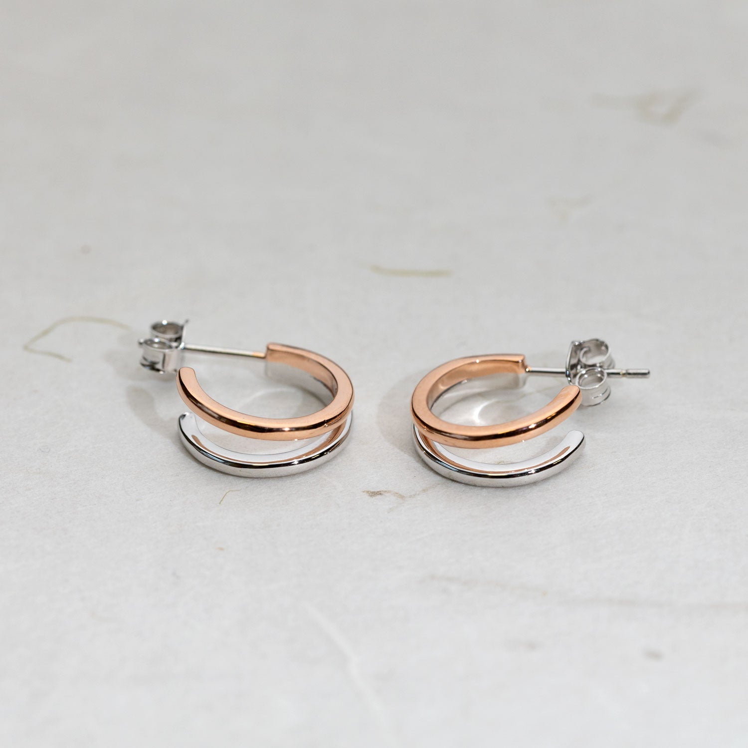 Twin Silver & Rose Gold Vermeil Hoop Earrings