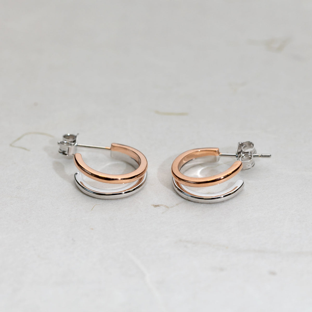 Twin Silver & Rose Gold Vermeil Hoop Earrings