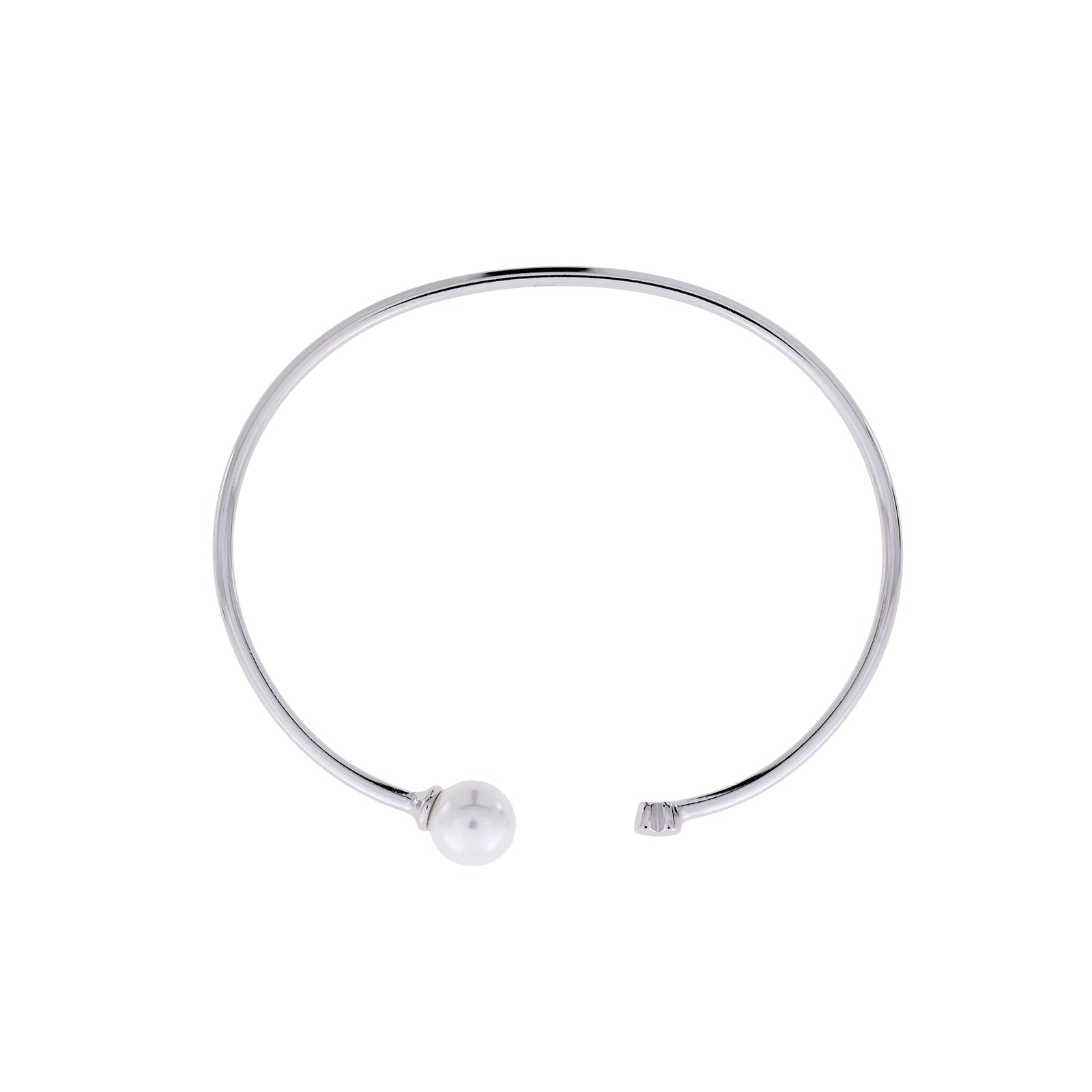 Silver Shell Pearl & Heart Flexi Cuff Bangle