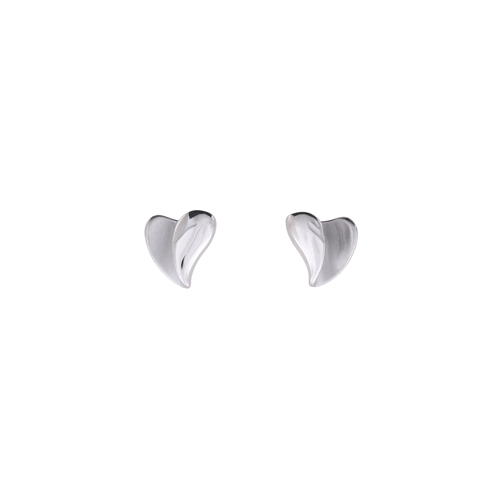 Silver Curling Heart Stud Earrings