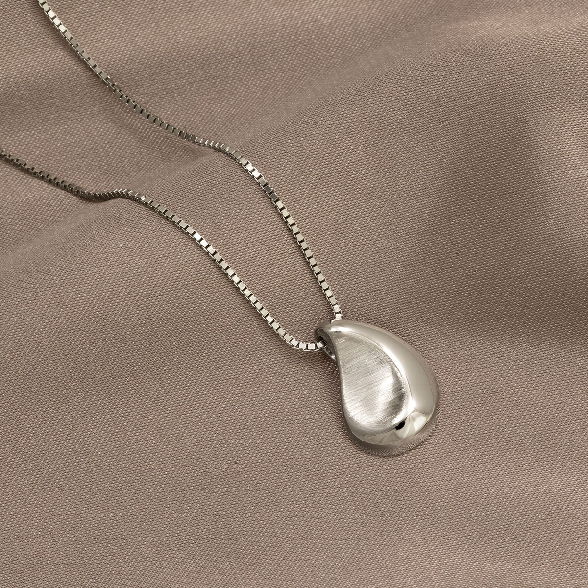 Silver Satin and Polished Teardrop Pendant