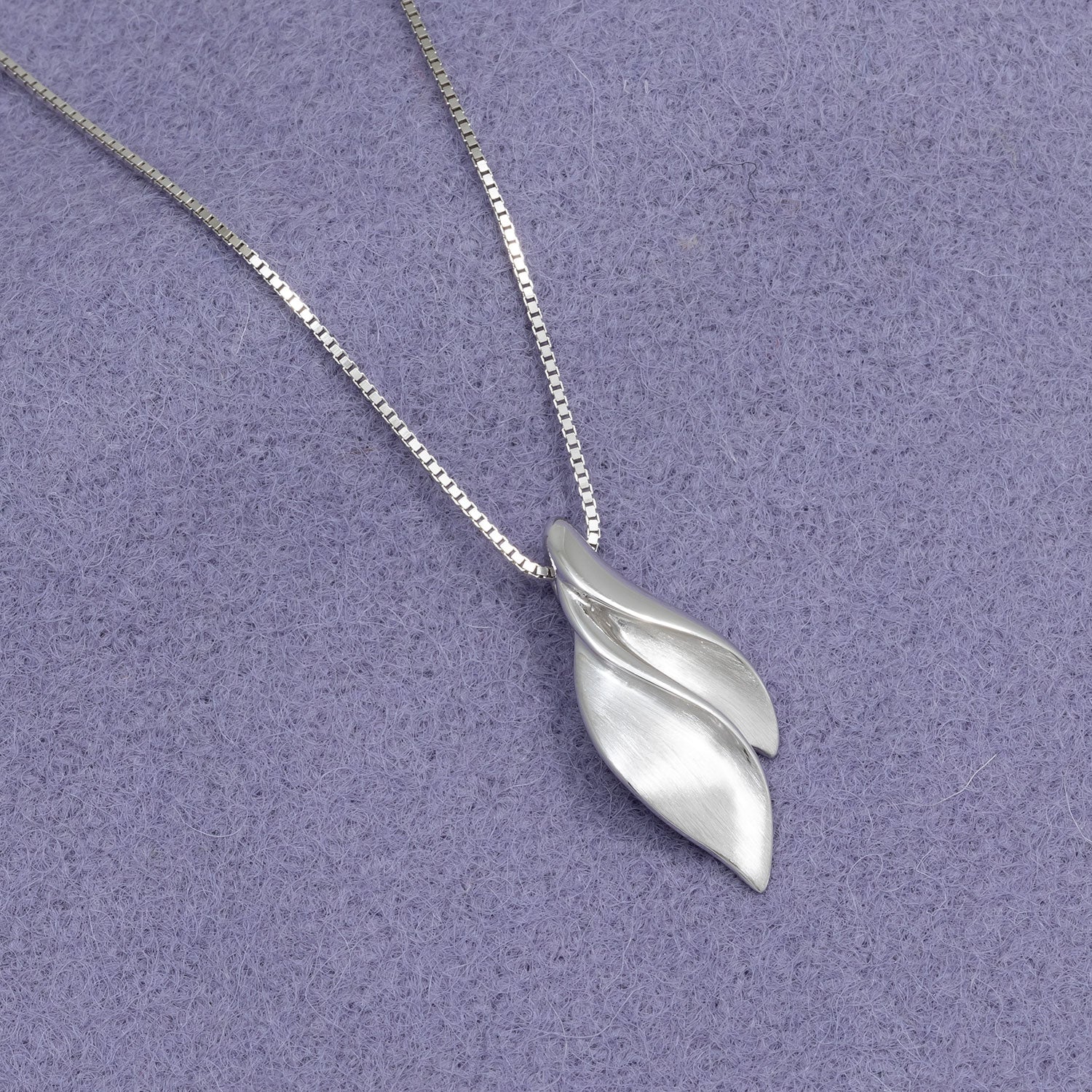 Silver Satin and Polished Double Wave Pendant