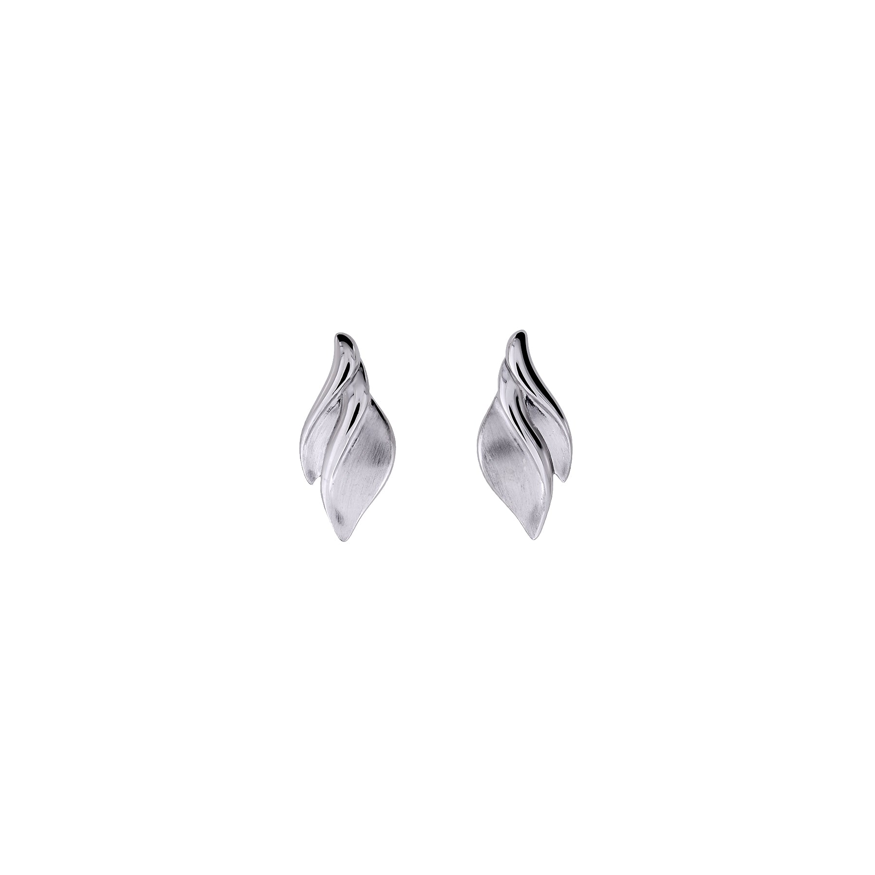 Silver Satin and Polished Double Wave Stud Earrings