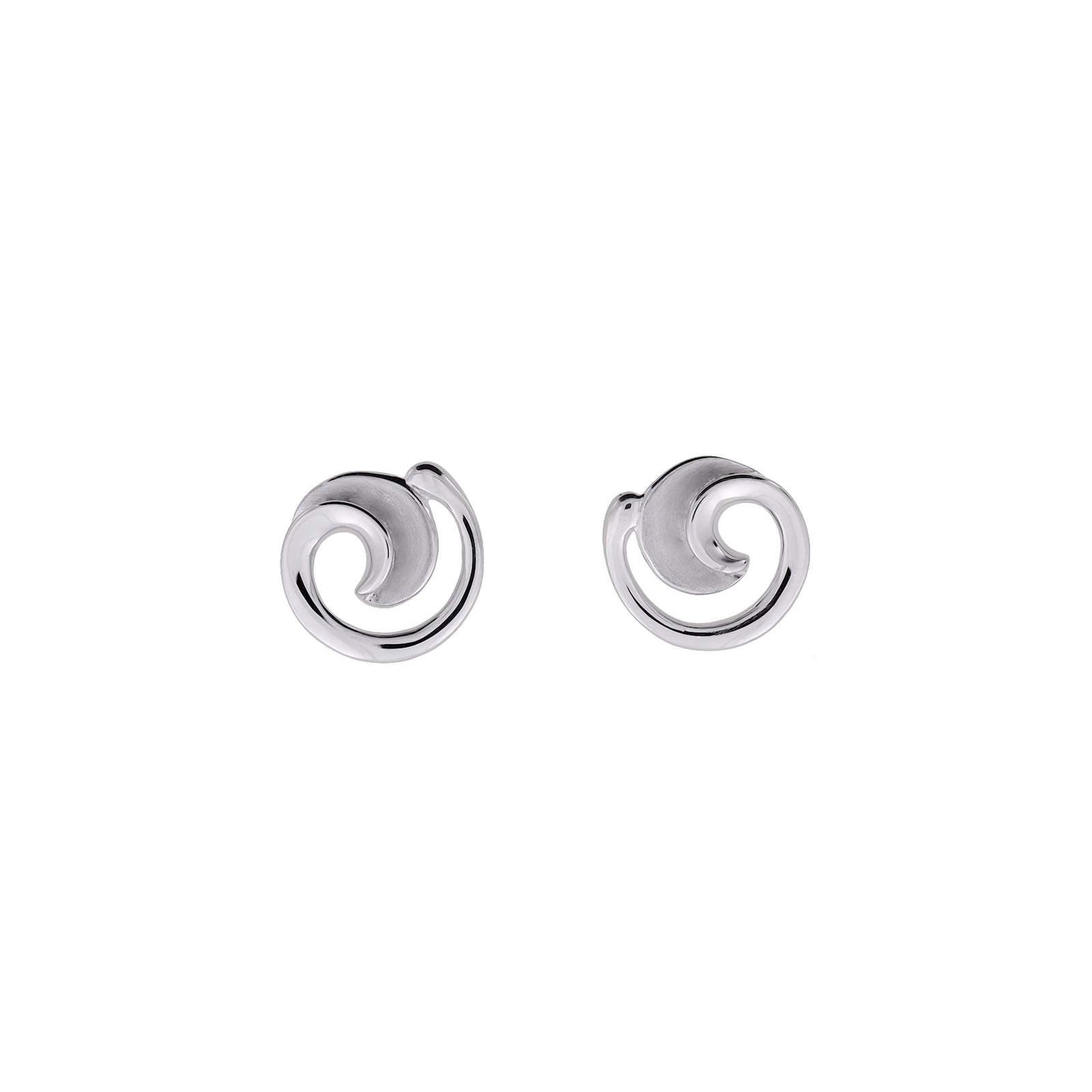 Silver Satin and Polished Curling Stud Earrings