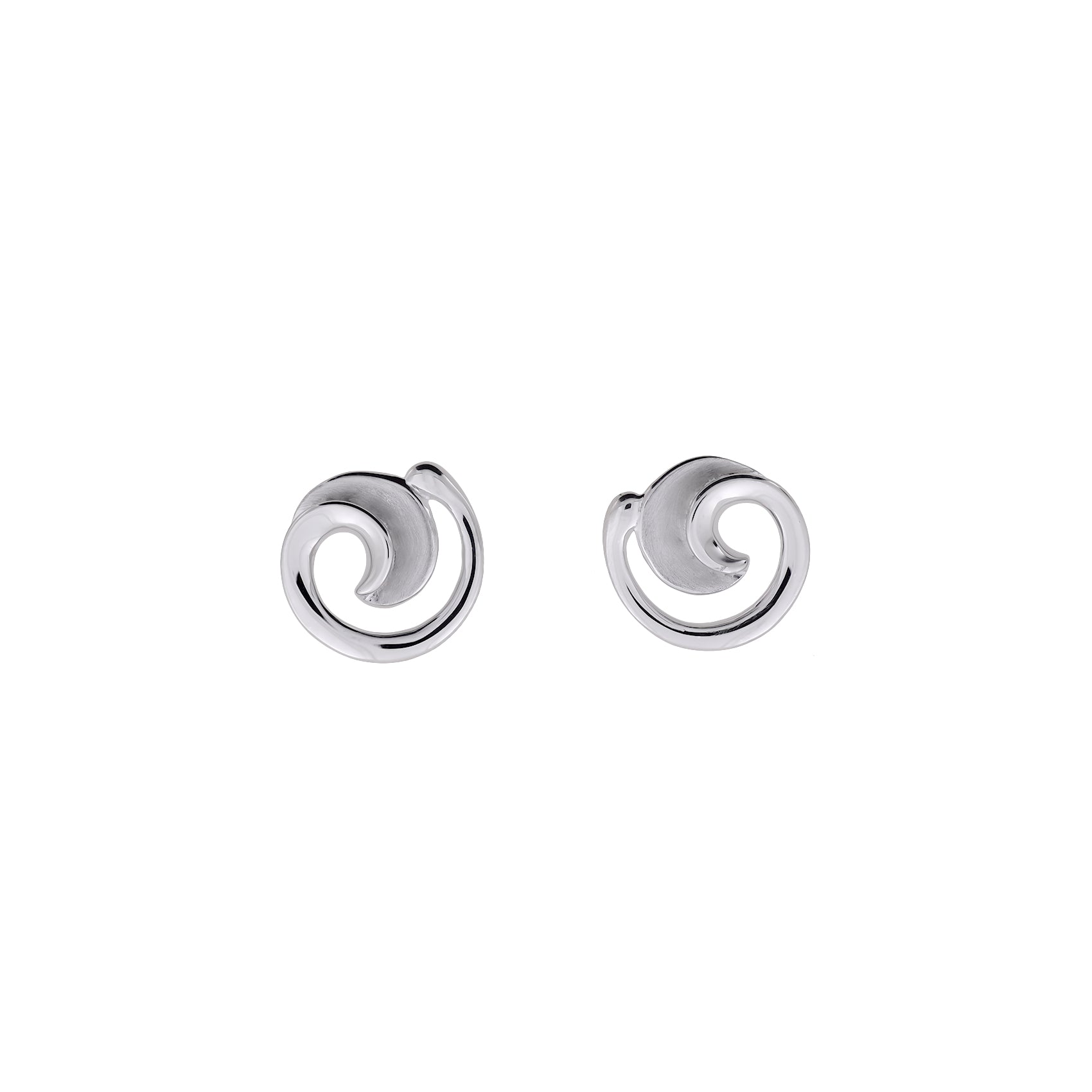 Silver Satin and Polished Curling Stud Earrings