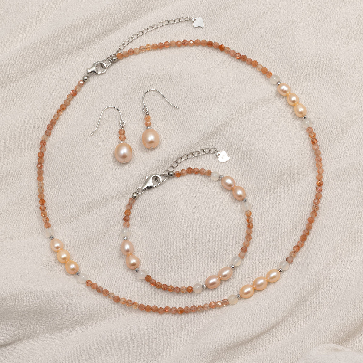Sunstone and Freshwater Pearl Earrings