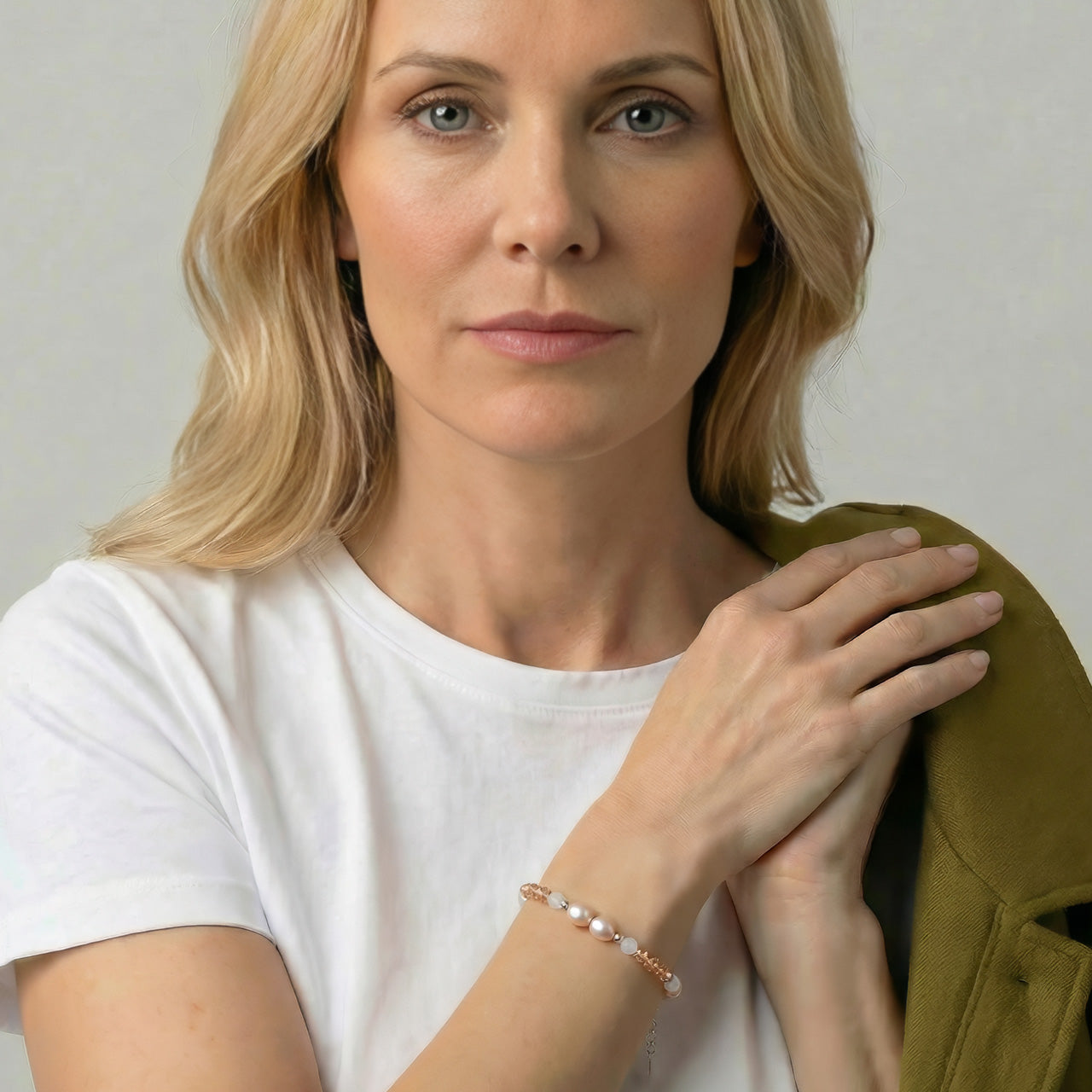 Sunstone and Freshwater Pearl Bracelet