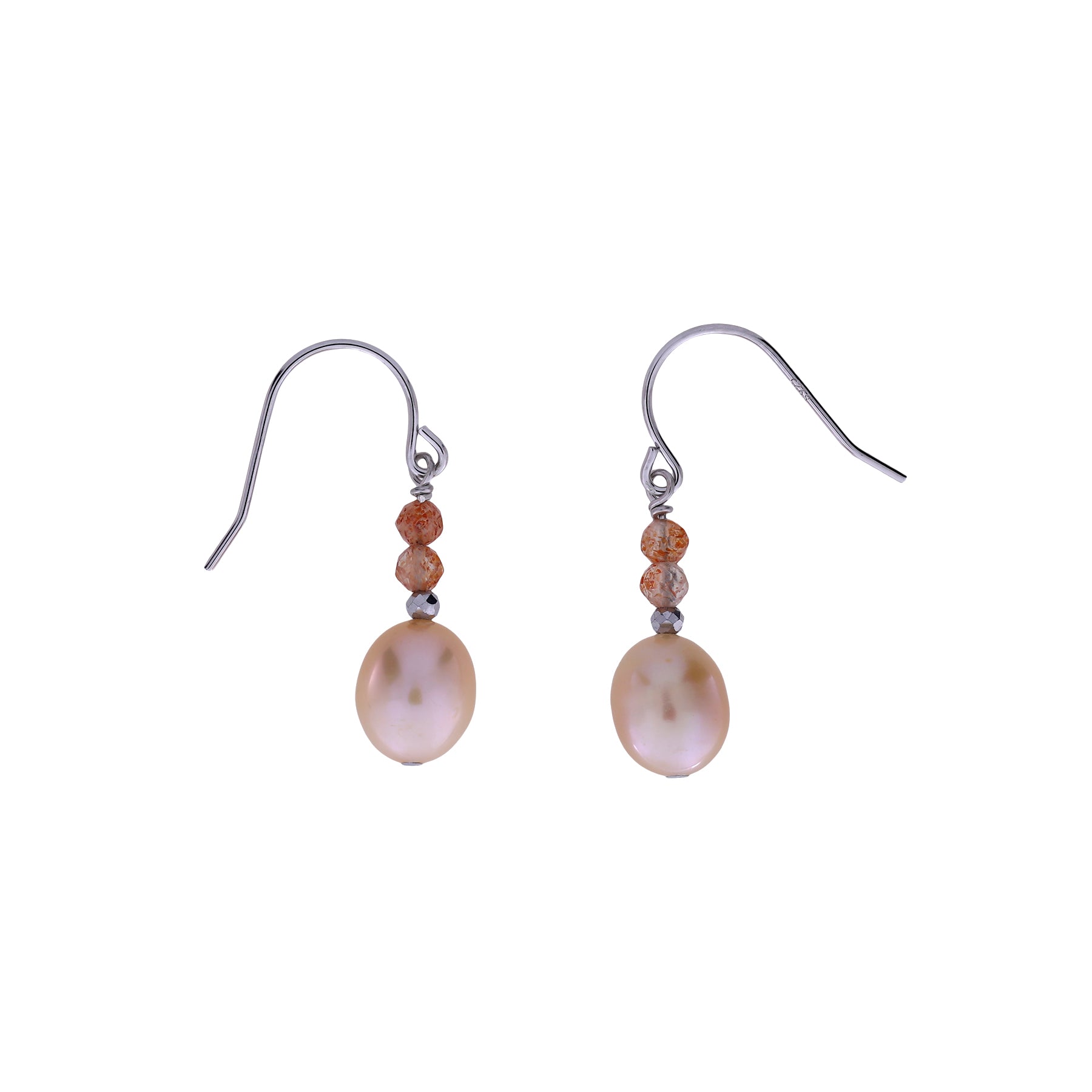 Sunstone and Freshwater Pearl Earrings