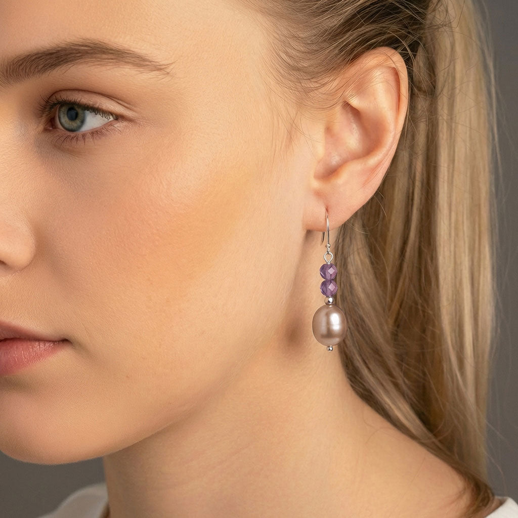 Amethyst and Freshwater Pearl Earrings