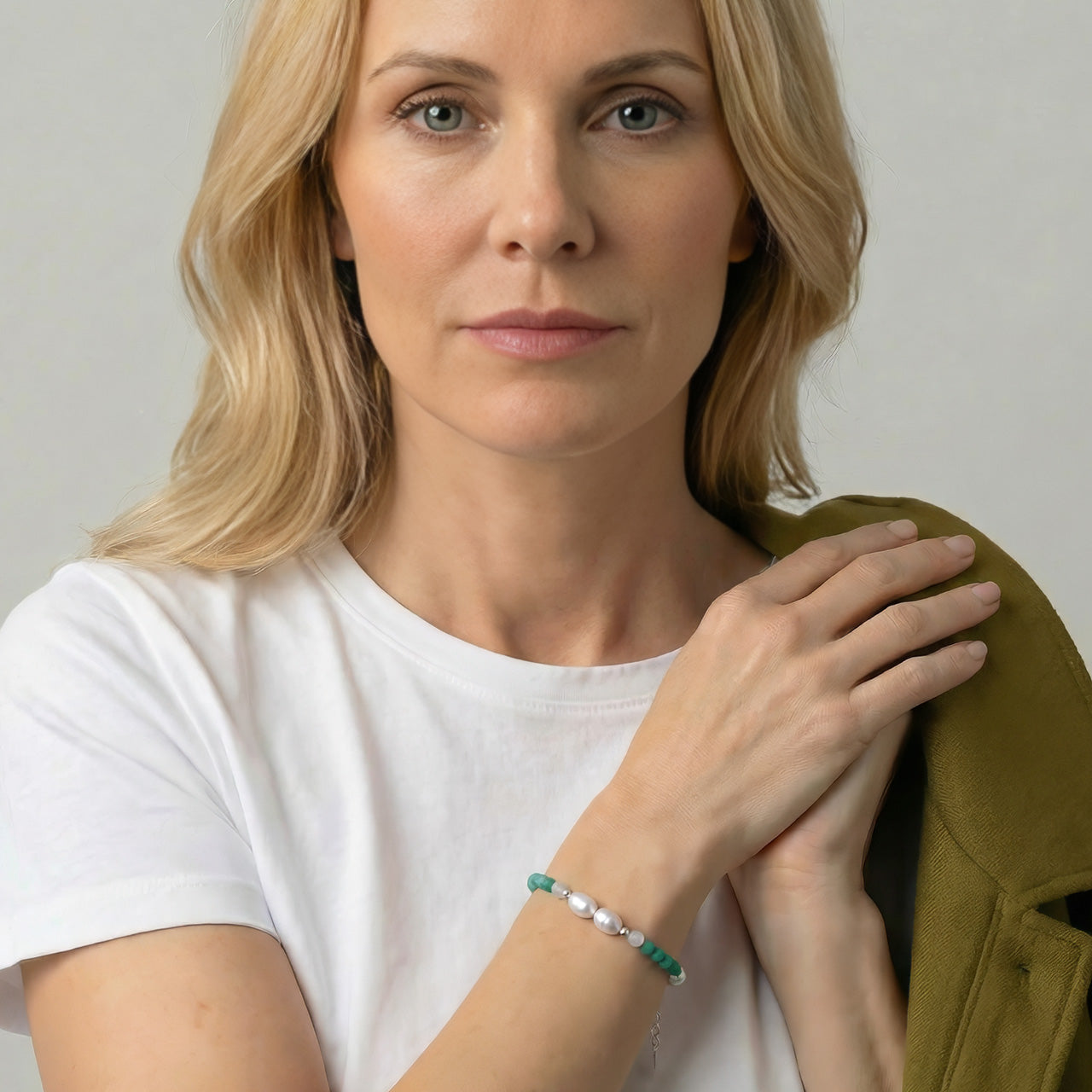 Amazonite and Freshwater Pearl Bracelet