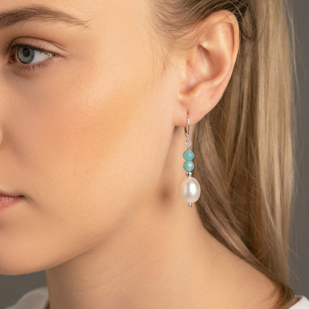 Amazonite and Freshwater Pearl Drop Earrings