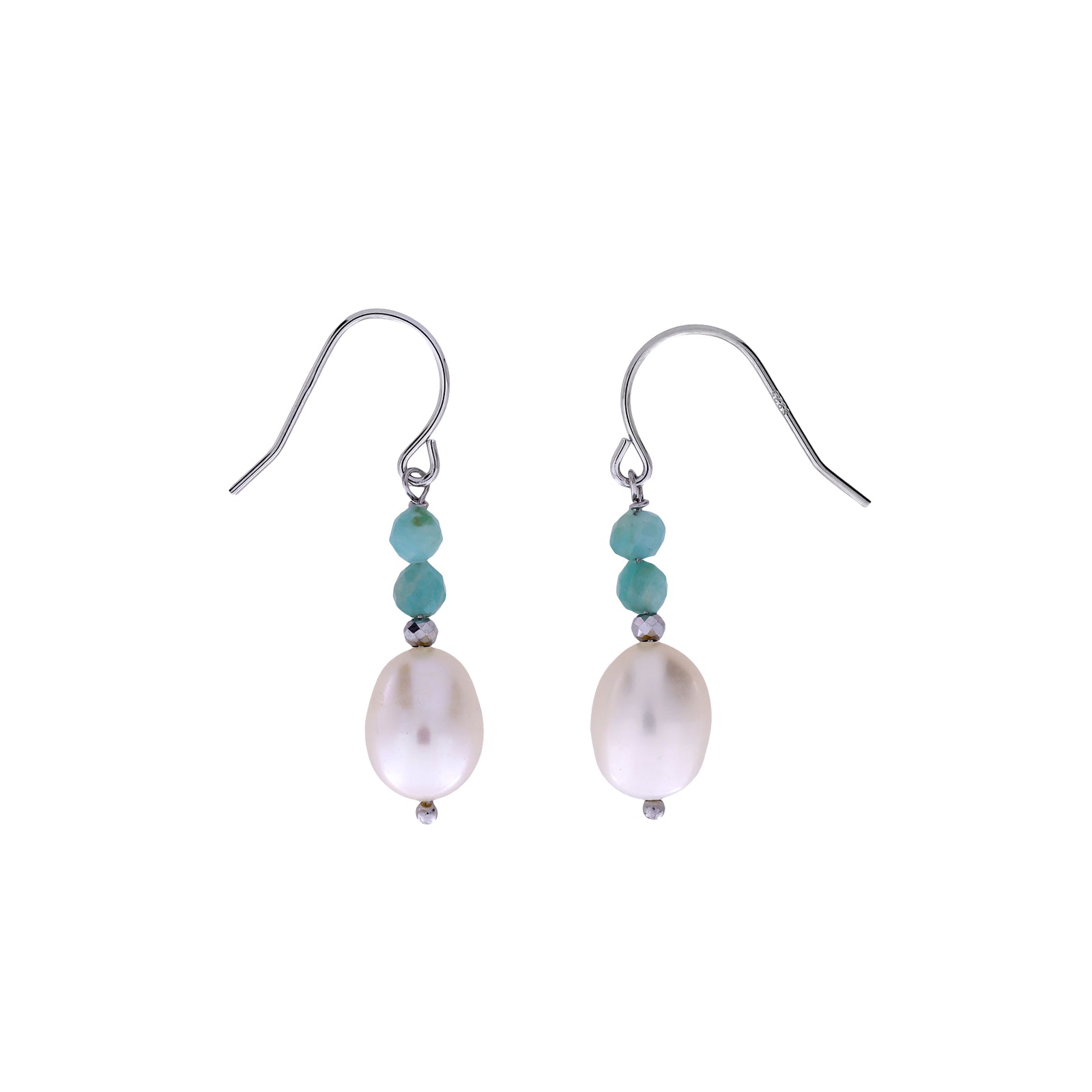 Amazonite and Freshwater Pearl Drop Earrings
