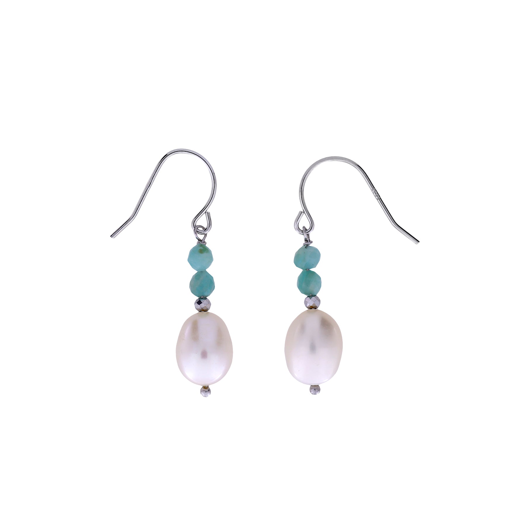 Amazonite and Freshwater Pearl Drop Earrings