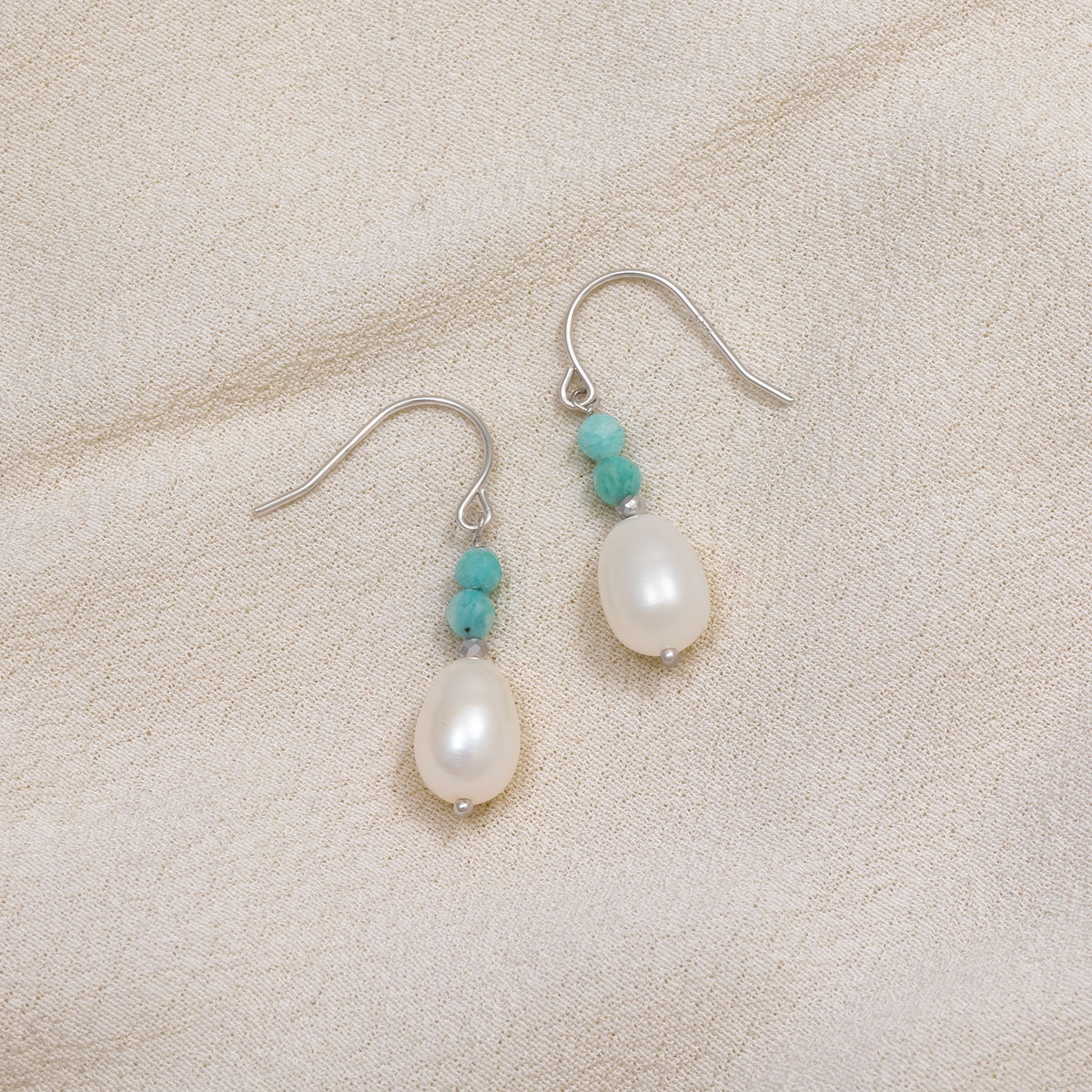 Amazonite and Freshwater Pearl Drop Earrings
