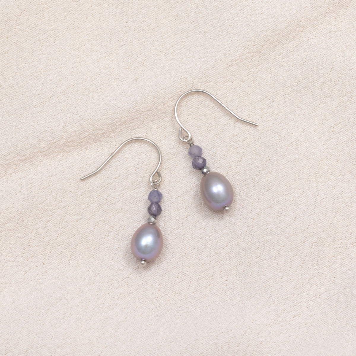 Iolite and Freshwater Pearl Drop Earrings