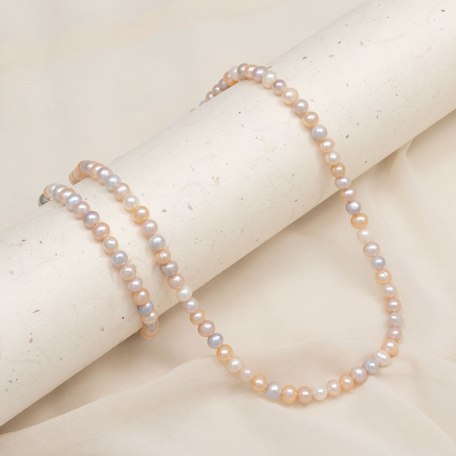 Sterling Silver Peach & Pink Freshwater Pearls Necklace
