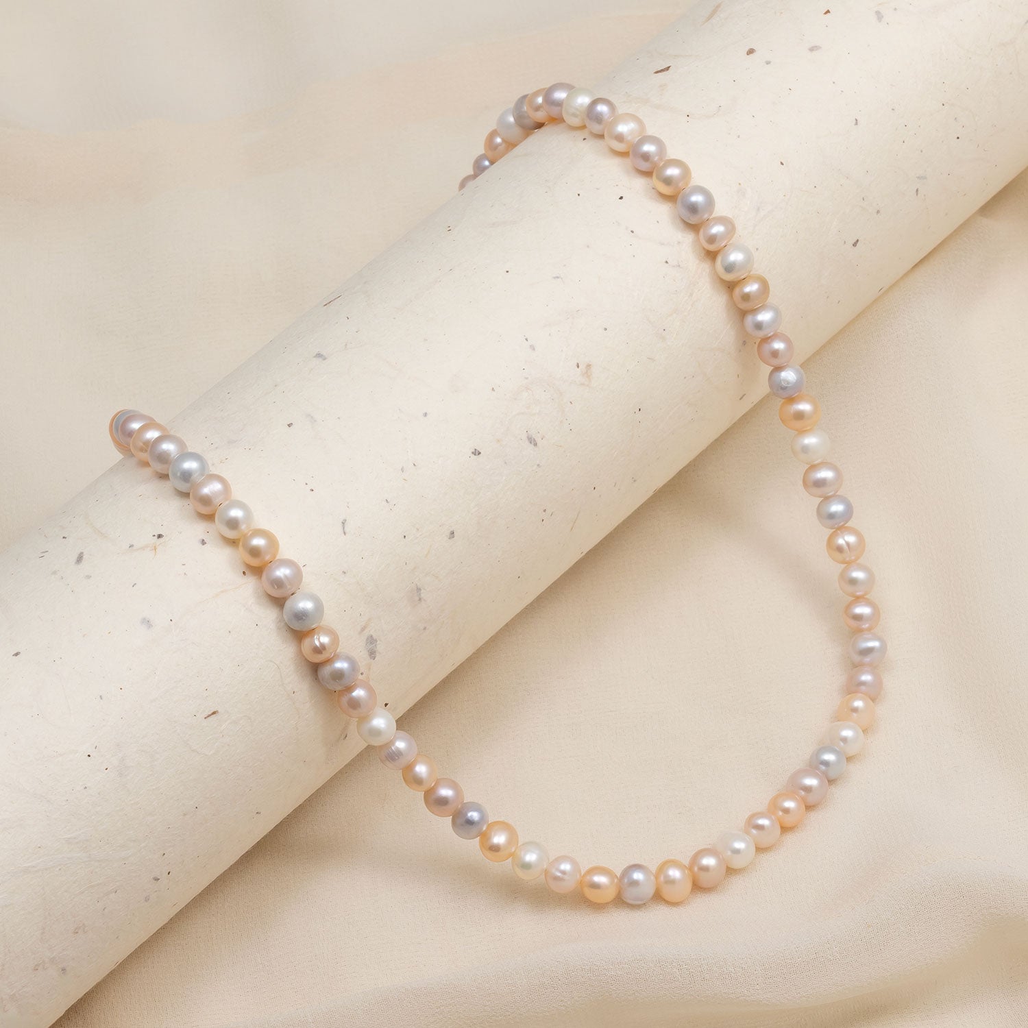 Sterling Silver Peach & Pink Freshwater Pearls Necklace