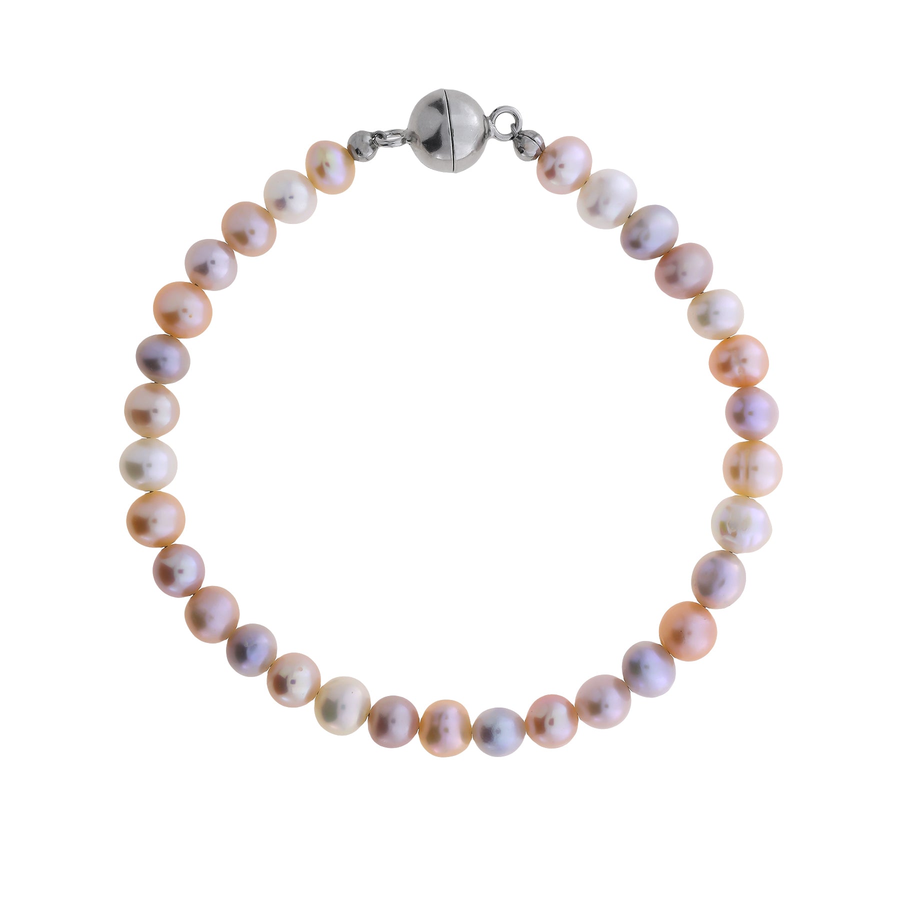 Sterling Silver Peach & Pink Freshwater Pearls Bracelet