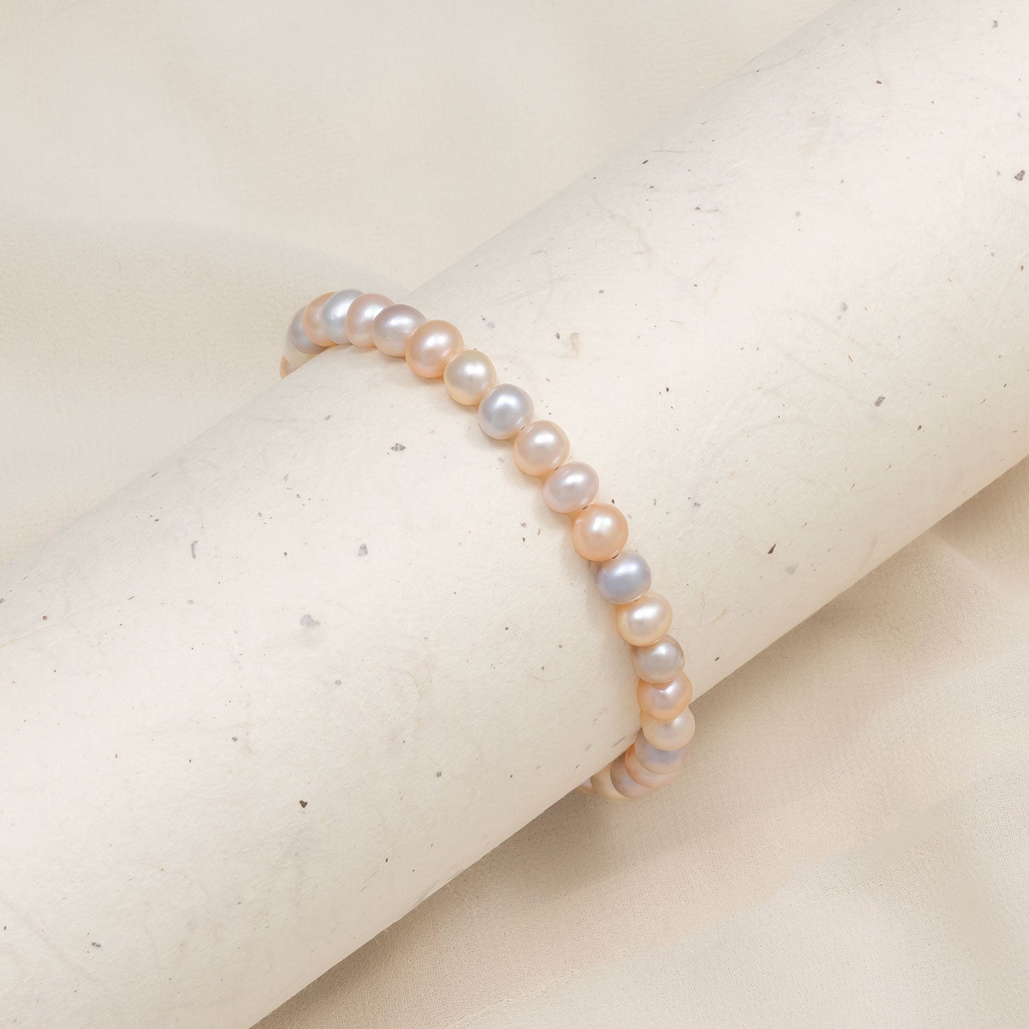 Sterling Silver Peach & Pink Freshwater Pearls Bracelet