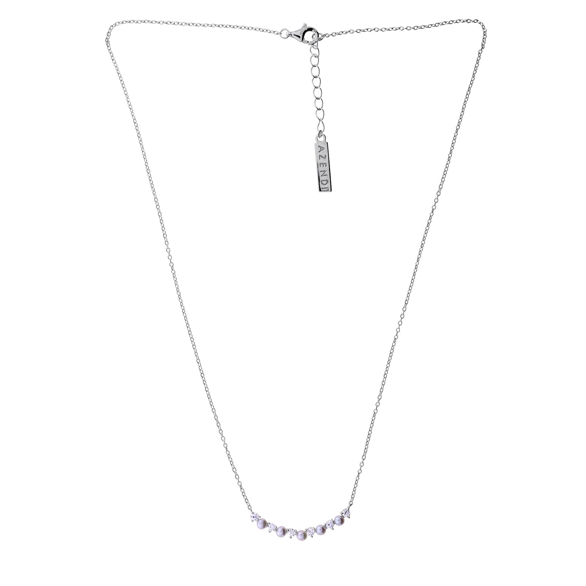Freshwater Pearl and Cubic Zirconia Curved Bar Necklet