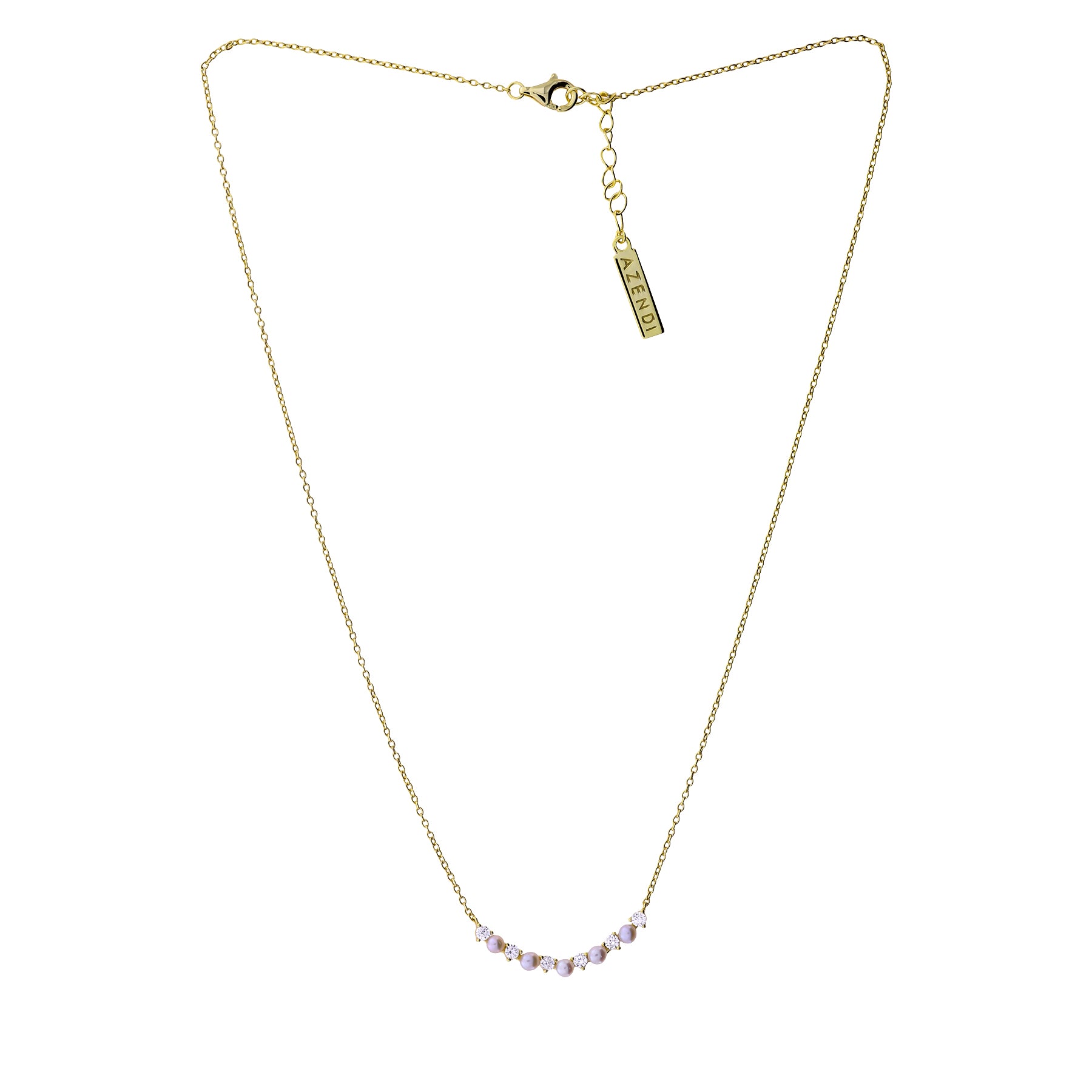 Freshwater Pearl and Cubic Zirconia Curved Bar Necklet