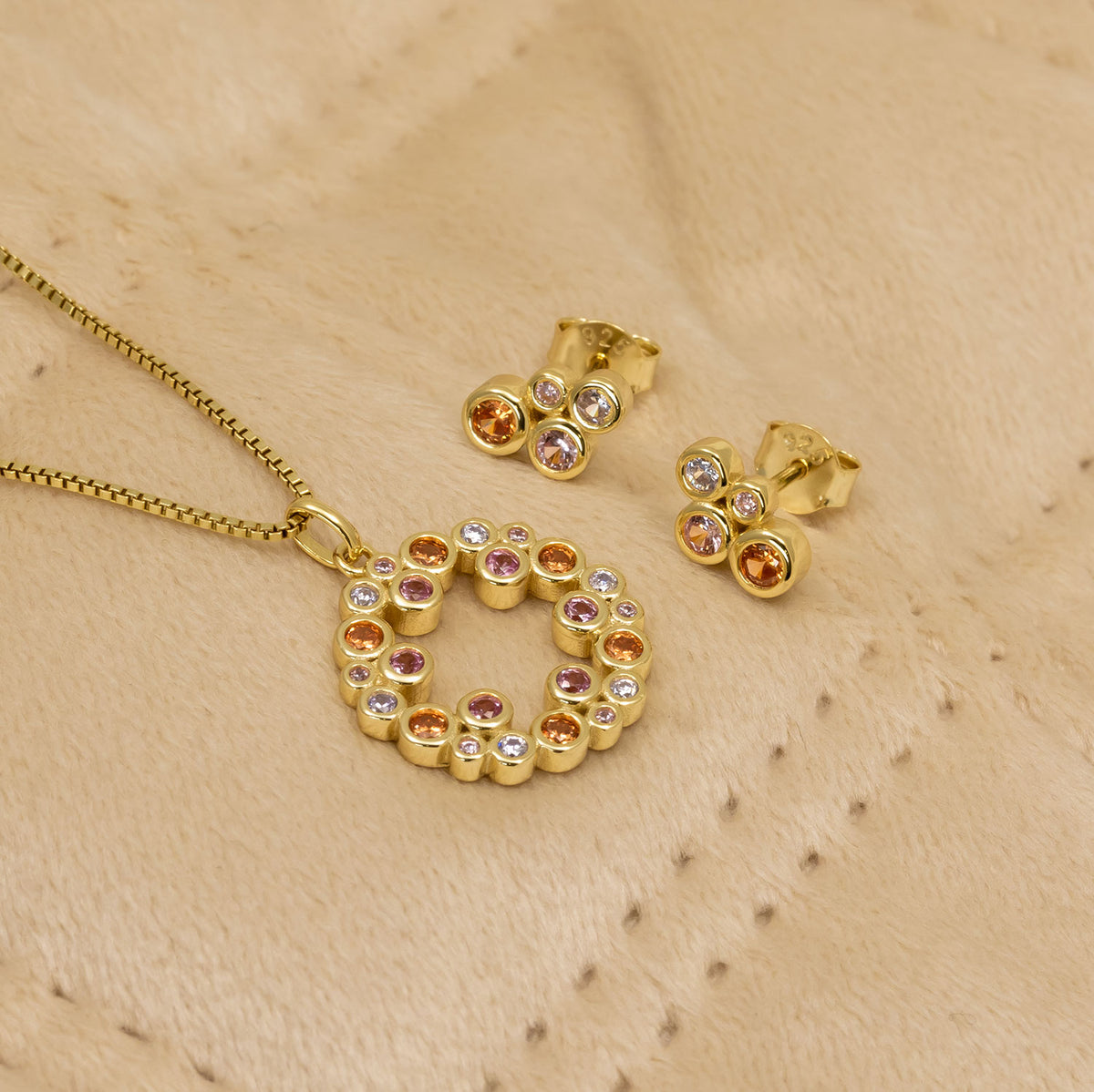 Gold Vermeil Peach Bubbles Circle Pendant